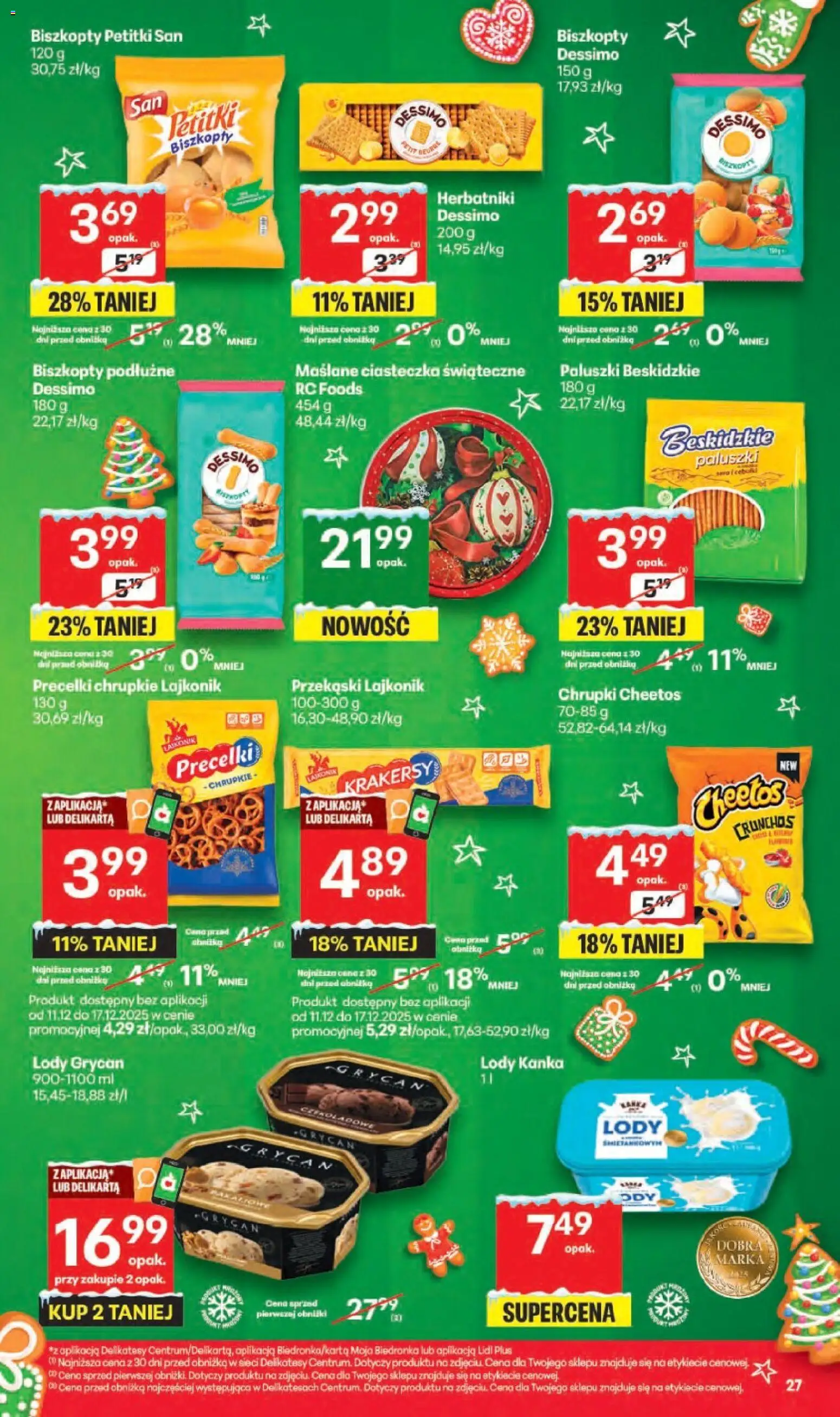 Delikatesy Centrum Gazetka - Sklepy Własne od 11.12.2025 | Strona: 27 | Produkty: Chrupki, Lody Grycan, Biszkopty podłużne, Herbatniki