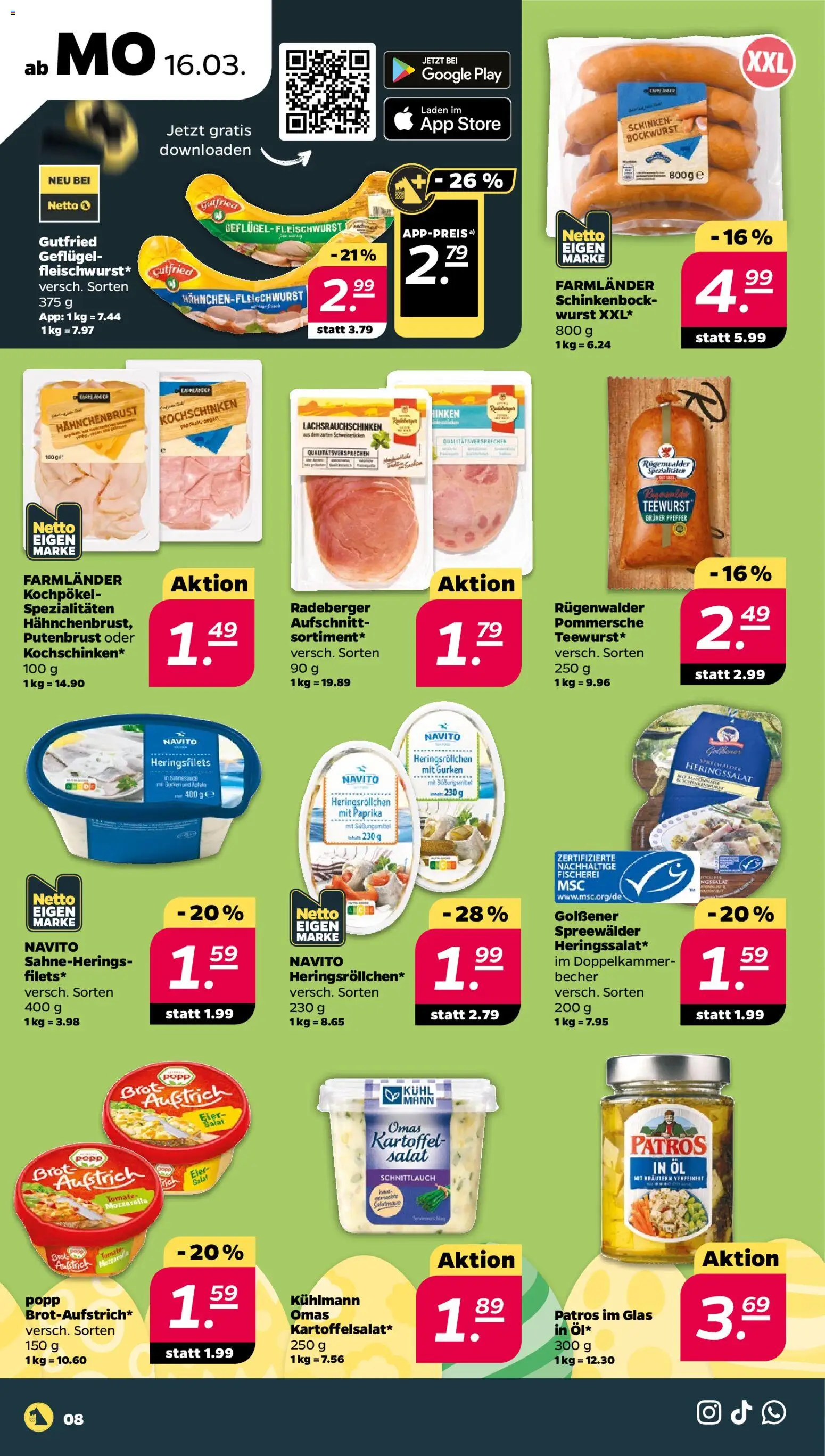 Netto Prospekt 	 – gültig ab 16.03.2026 | Seite: 8 | Produkte: Bockwurst, Öl, Mozzarella, Pfeffer