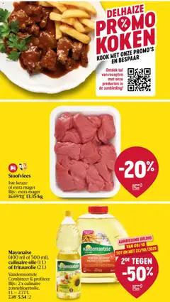 Stoofvlees, 1ste keuze of extra mager. Bijv.: extra mager - Voorbeeld van een folder van Delhaize, geldig van 09.10.2025 | Pagina: 13 | Producten: Stoofvlees, Geuren, Keksajt, Olie