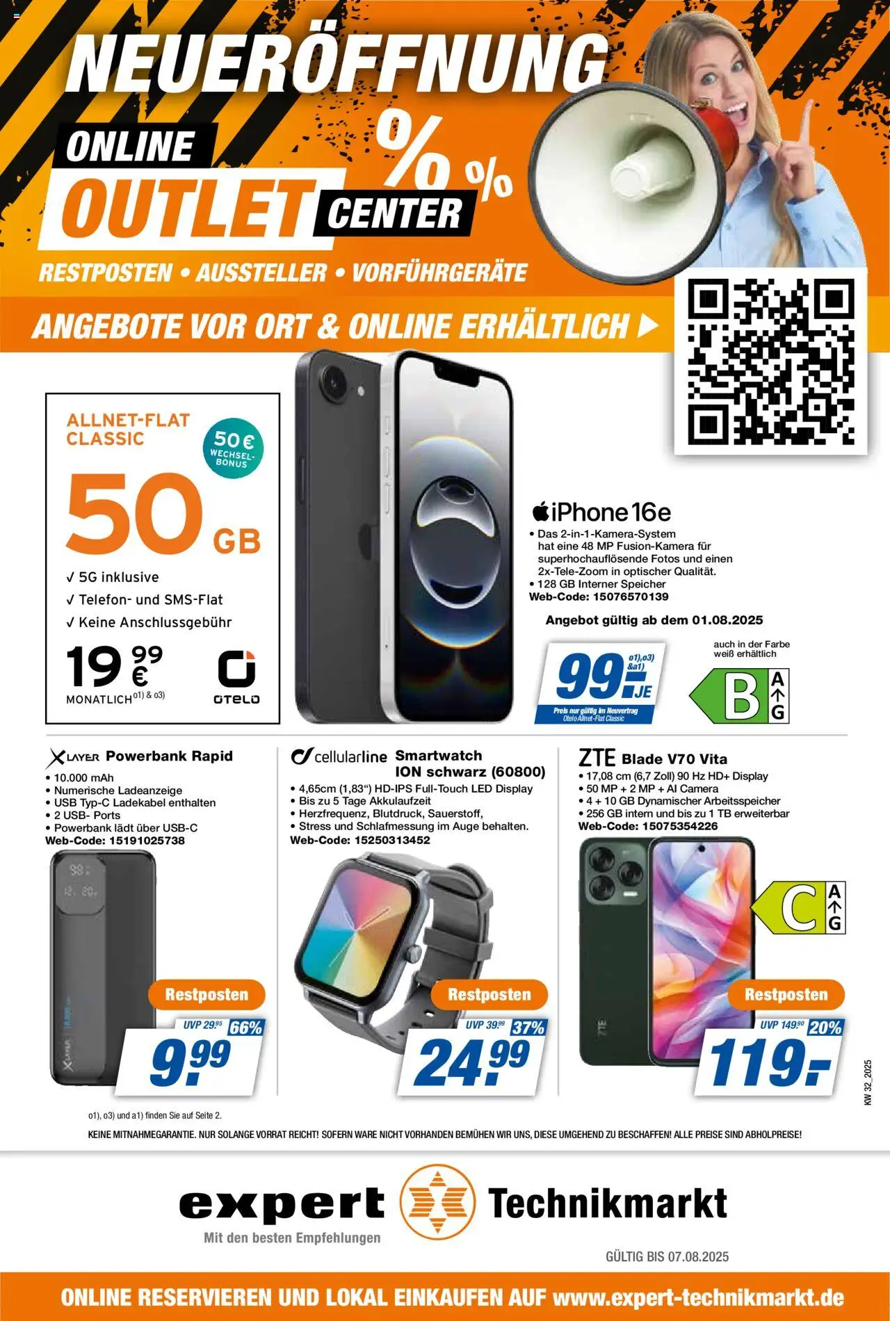 Expert Prospekt 	 - gültig ab dem 01.08.2025 | Seite: 1 | Produkte: Smartwatch, Ladekabel, Telefon, Powerbank