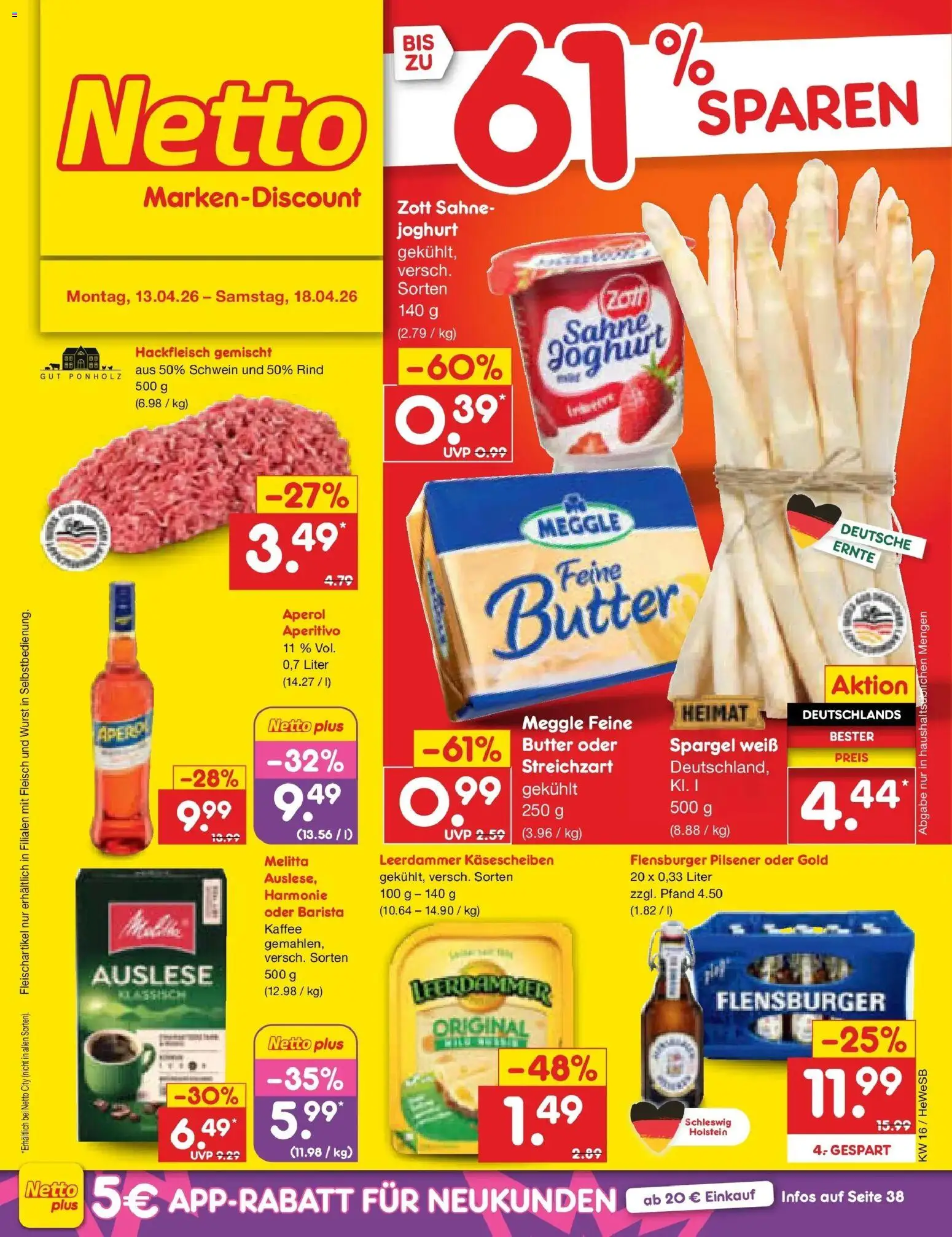 Netto Marken-Discount Prospekt Hamburg	 – gültig ab 13.04.2026 | Seite: 1 | Produkte: Butter, Joghurt, Kaffee, Flensburger