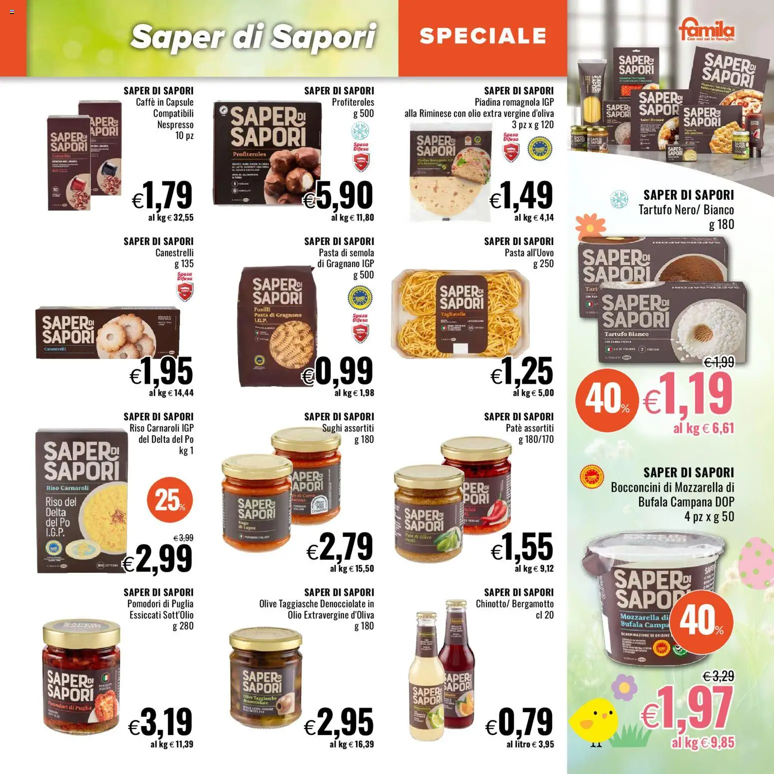 Volantino Famila del 26.03.2026 | Pagina: 15 | Prodotti: Paté, Caffè, Pomodori, Fusilli