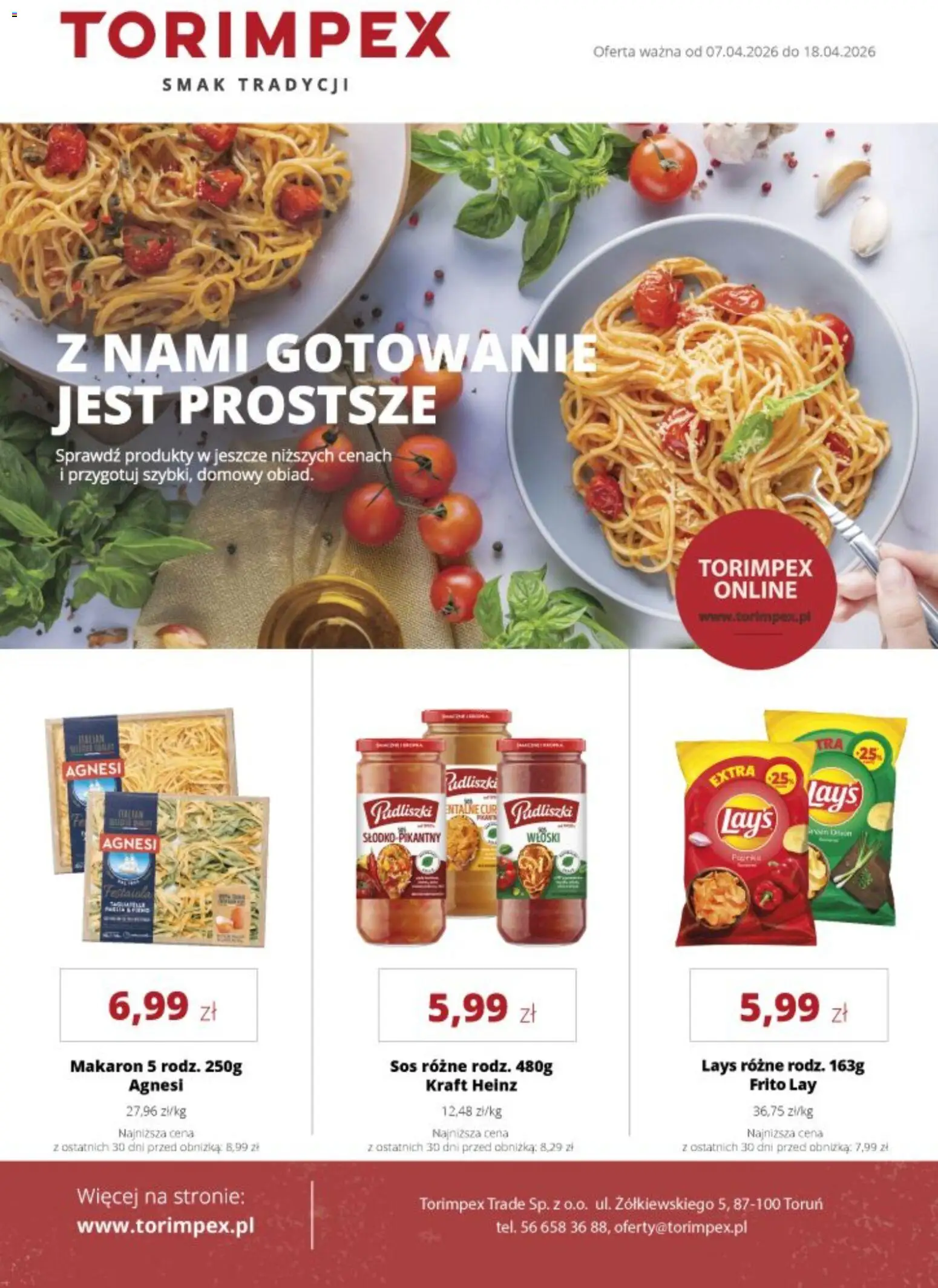 Torimpex gazetka od 07.04.2026 | Strona: 1 | Produkty: Lays, Makaron, Sos