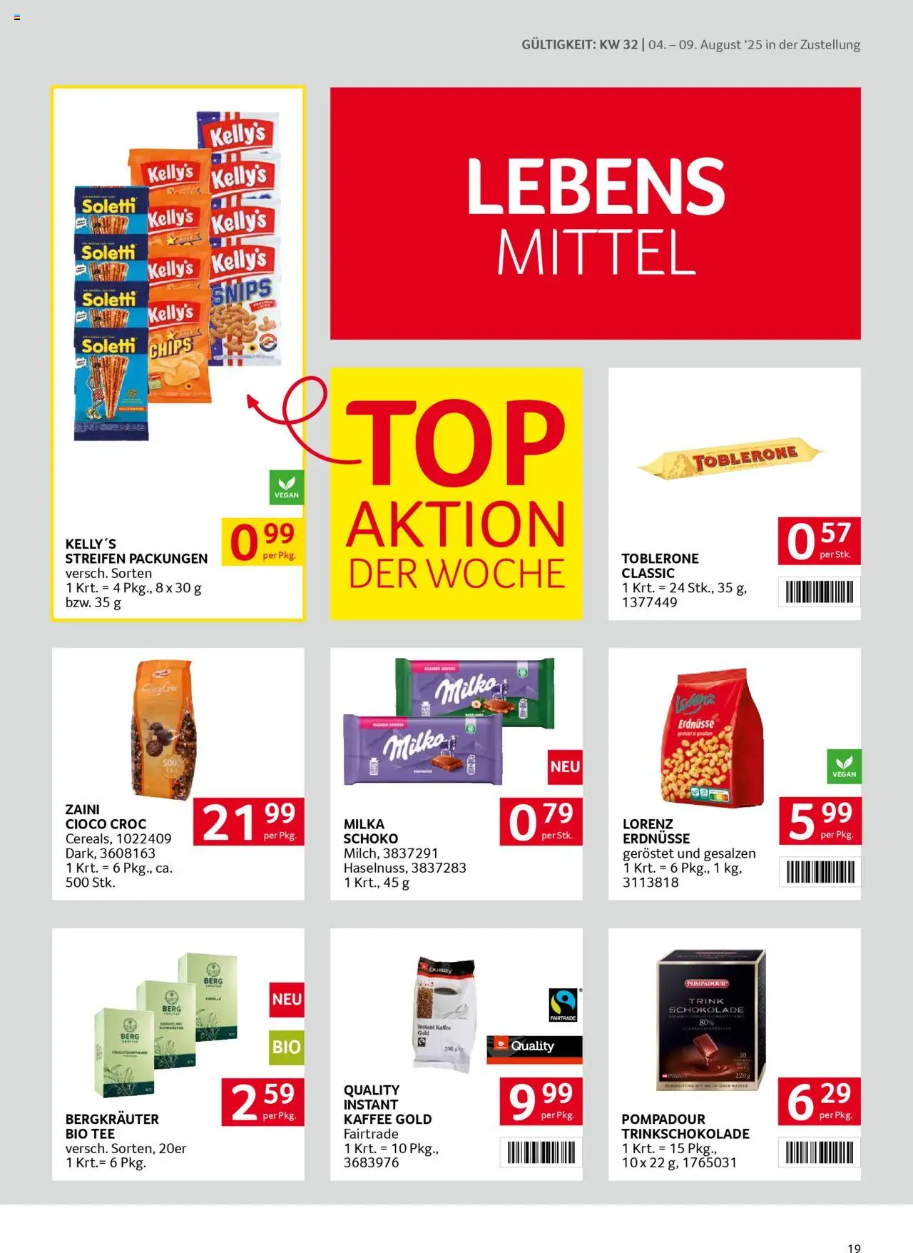 Transgourmet Zustellaktion gültig ab 03.08.2025 | Seite: 19 | Produkte: Chips, Папионка, Kaffee, Schokolade