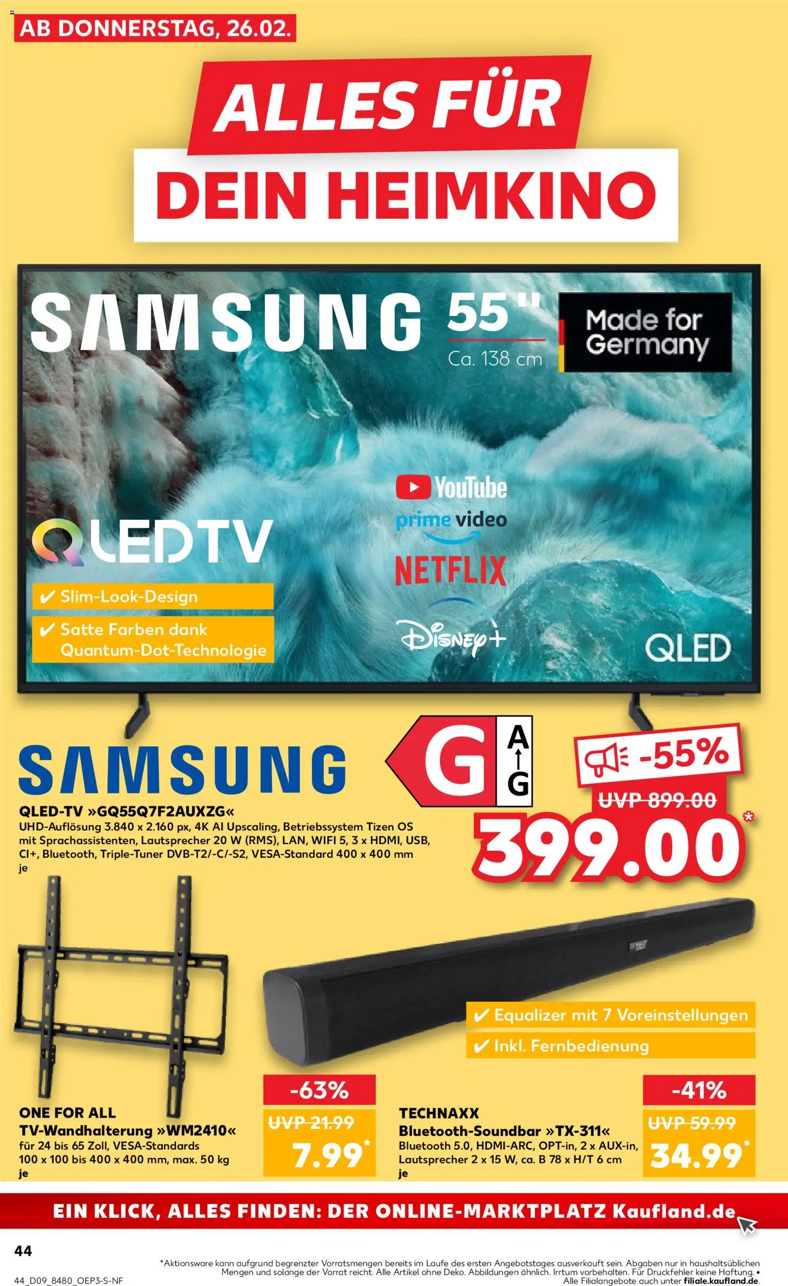 Kaufland prospekt Stuttgart	 – gültig ab 26.02.2026 | Seite: 44 | Produkte: Soundbar, Heimkino, TV, Video