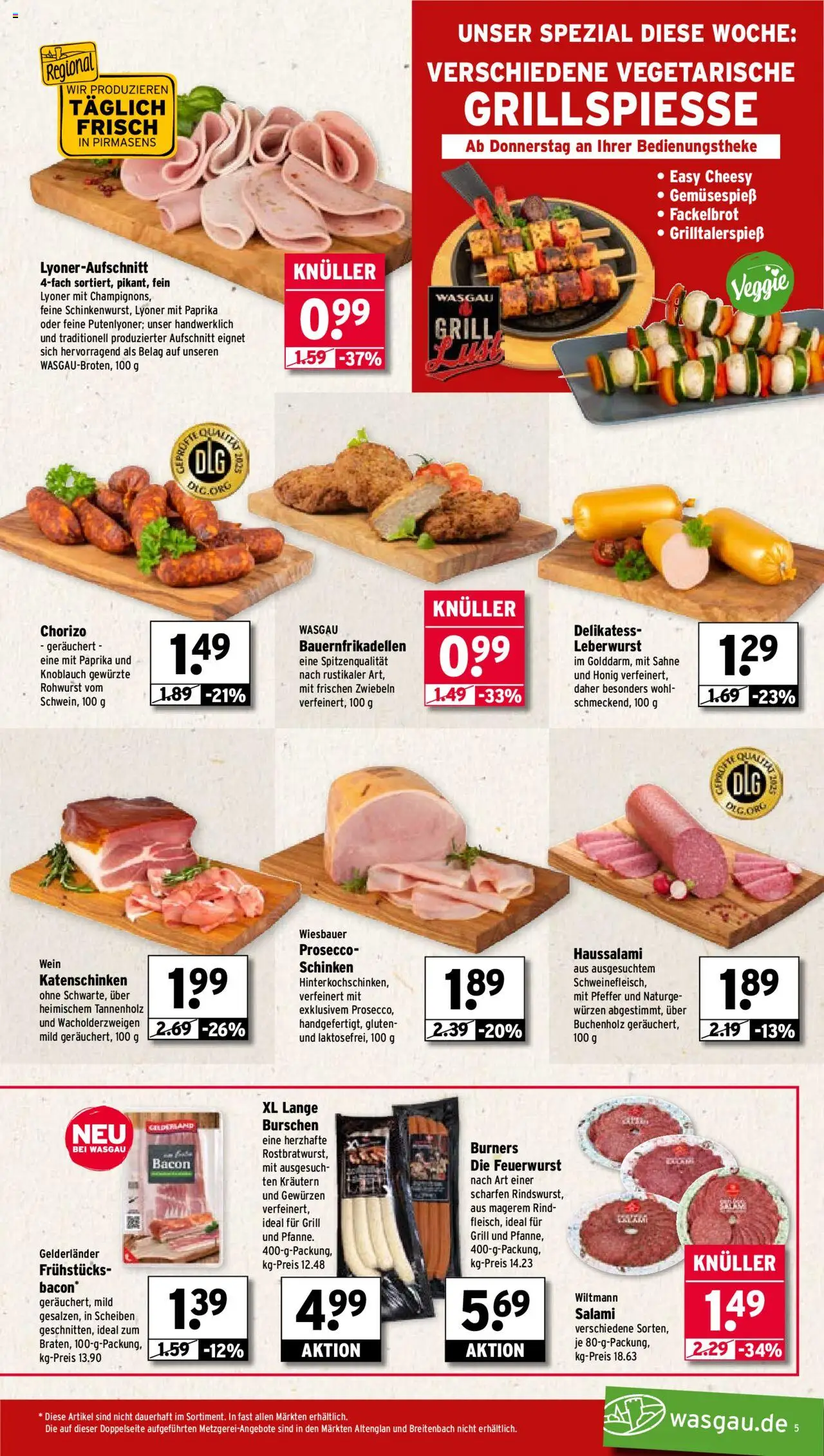 Wasgau Prospekt 	 - gültig ab dem 21.07.2025 | Seite: 5 | Produkte: Prosecco, Schinken, Wein, Sahne