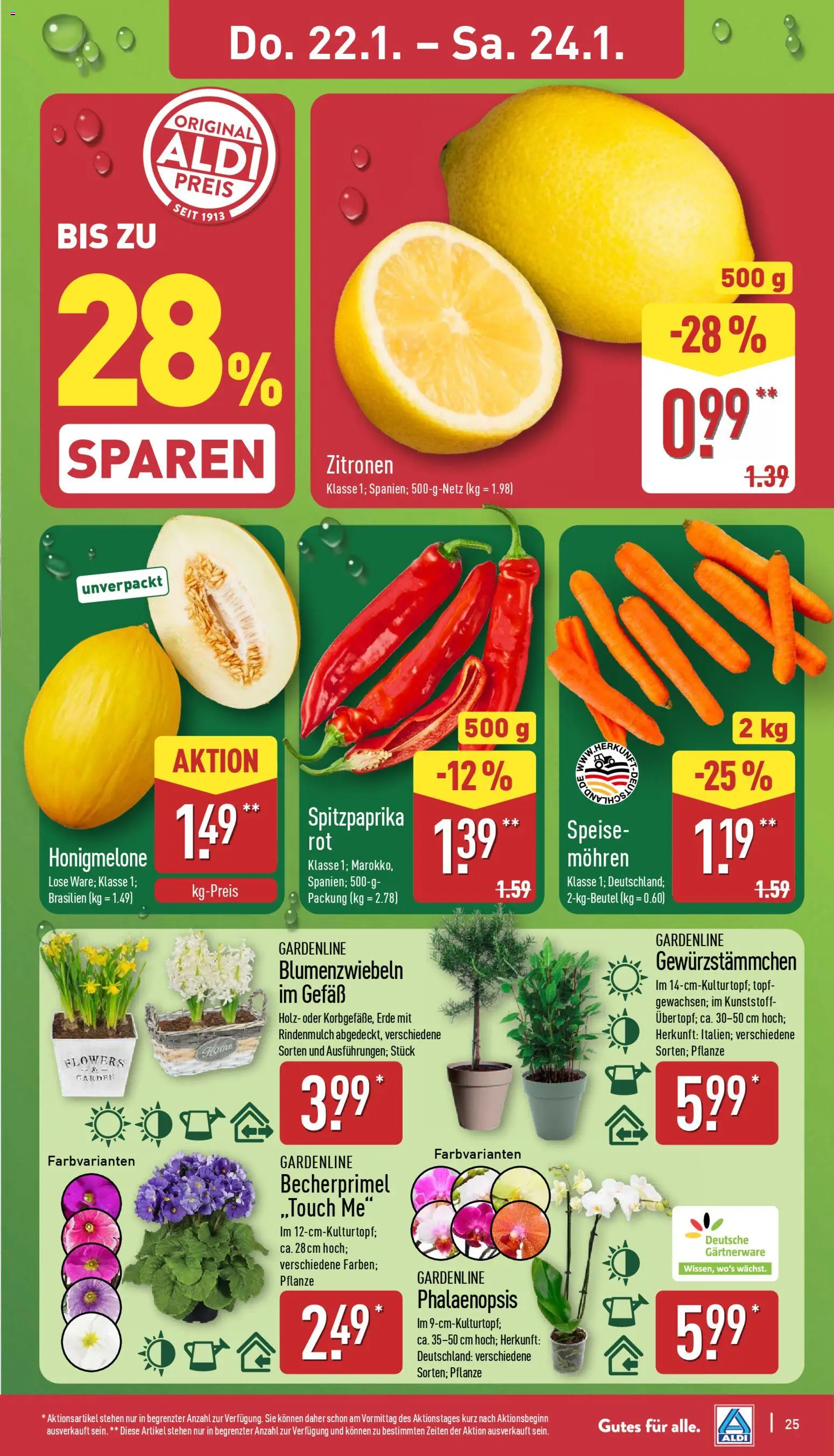 Aldi Prospekt 	 – gültig ab 19.01.2026 | Seite: 25 | Produkte: Rindenmulch, Mohren, Honigmelone, Zitronen
