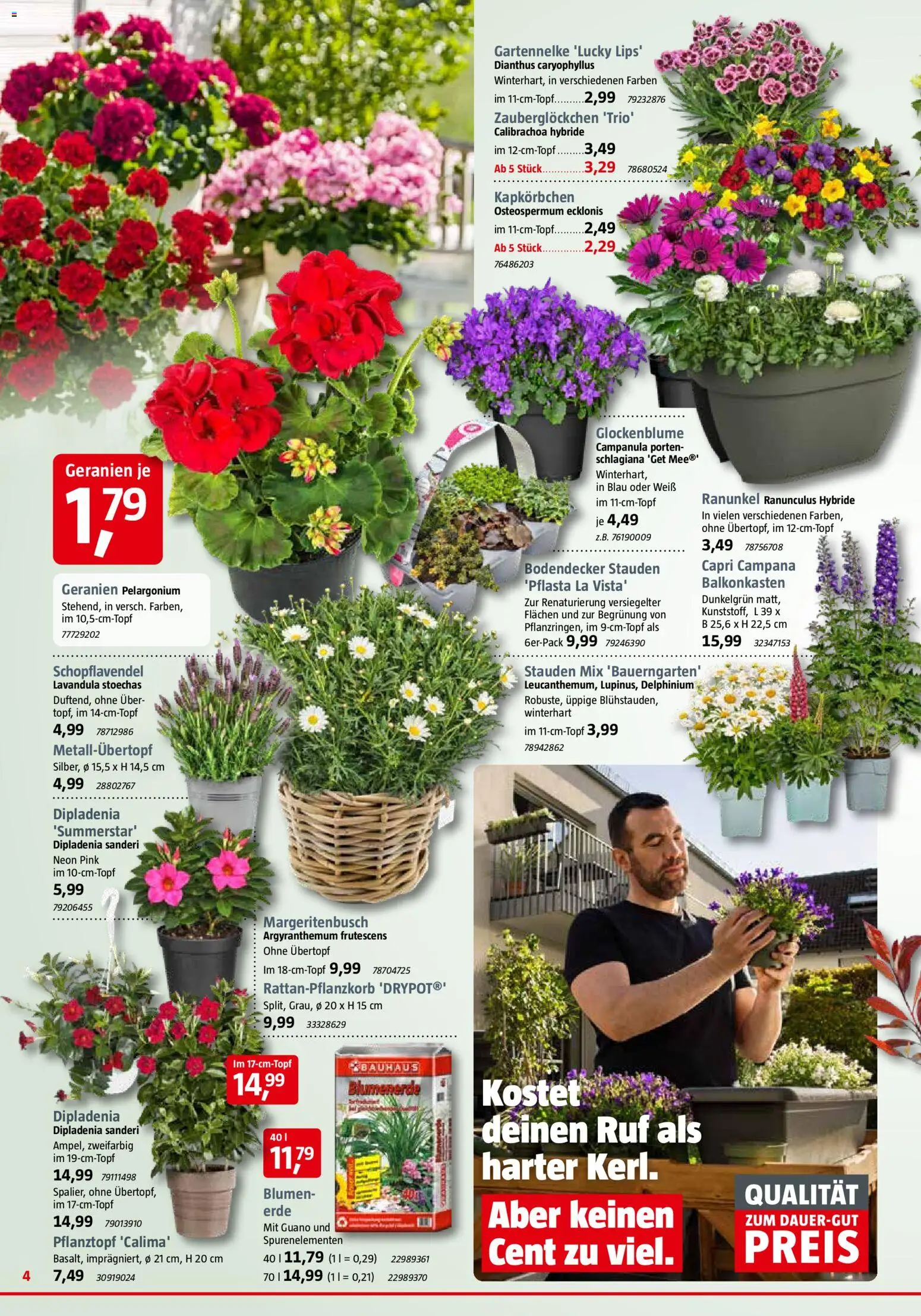 Bauhaus Prospekt 	 – gültig ab 28.03.2026 | Seite: 4 | Produkte: Blumen, Geranien, Blumenerde