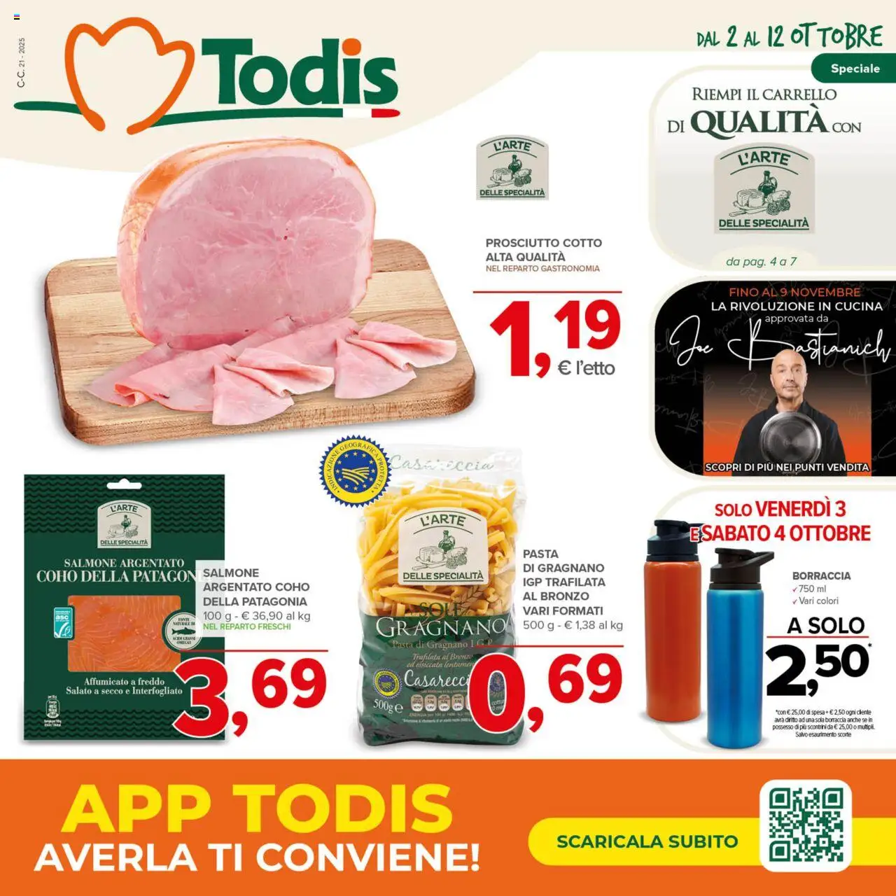 Volantino Todis del 02.10.2025 | Pagina: 1 | Prodotti: Prosciutto Cotto, Prosciutto, Carrello, Borraccia