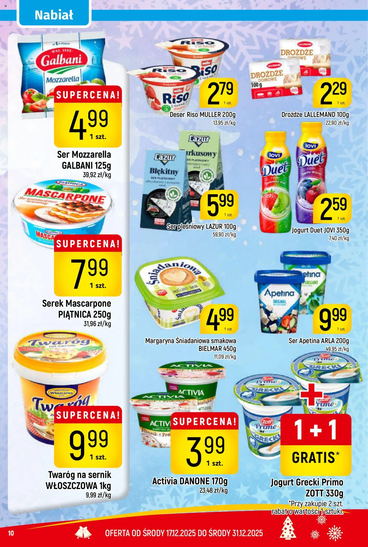 Piotruś Pan Gazetka od 17.12.2025 | Strona: 10 | Produkty: Ser pleśniowy, Serek, Ser pleśniowy lazur, Jogurt