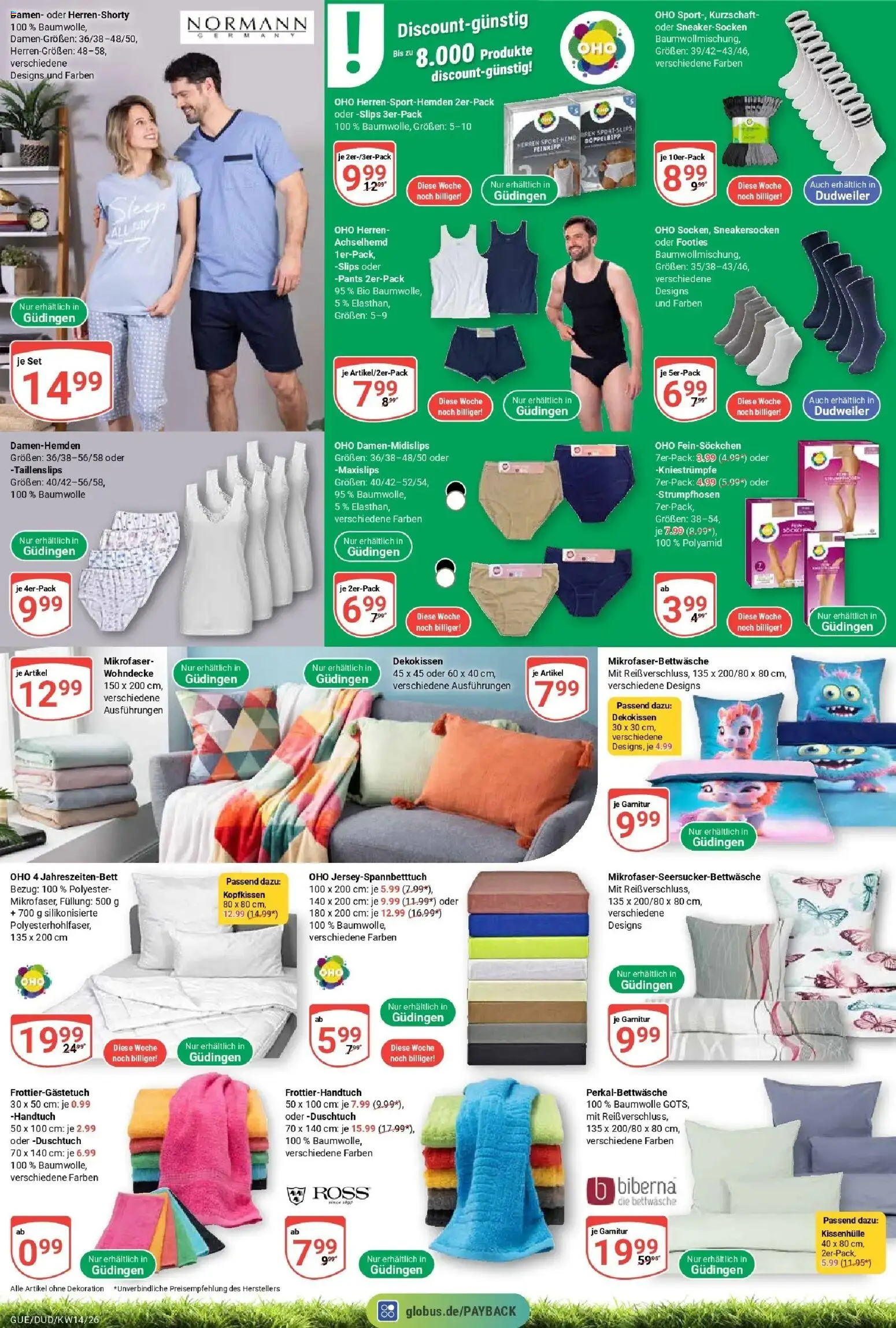 Globus prospekt Saarbrücken-Dudweiler	 – gültig ab 30.03.2026 | Seite: 33 | Produkte: Kniestrümpfe, Bettwäsche, Kopfkissen