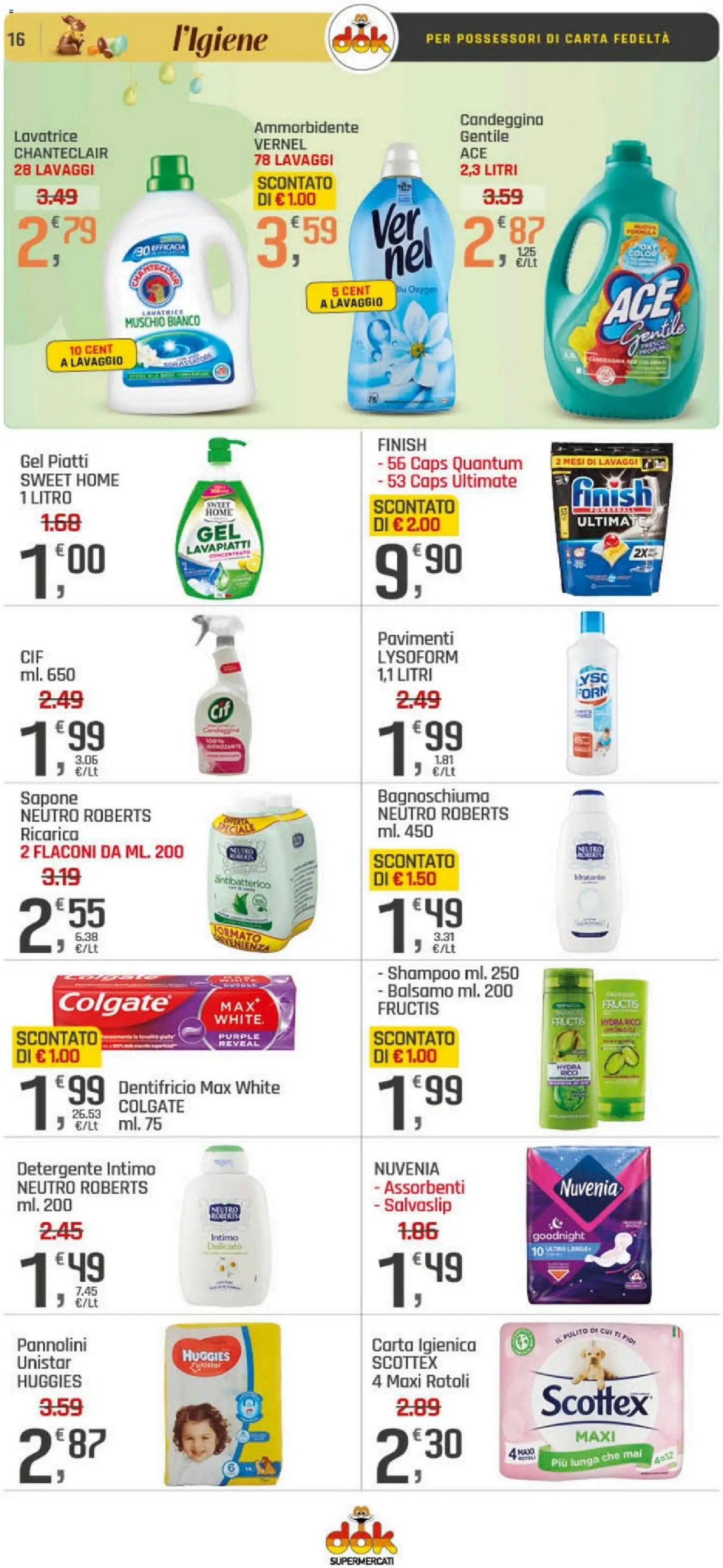 Volantino DOK del 26.03.2026 | Pagina: 16 | Prodotti: Pannolini, Carta igienica, Bagnoschiuma, Intimo