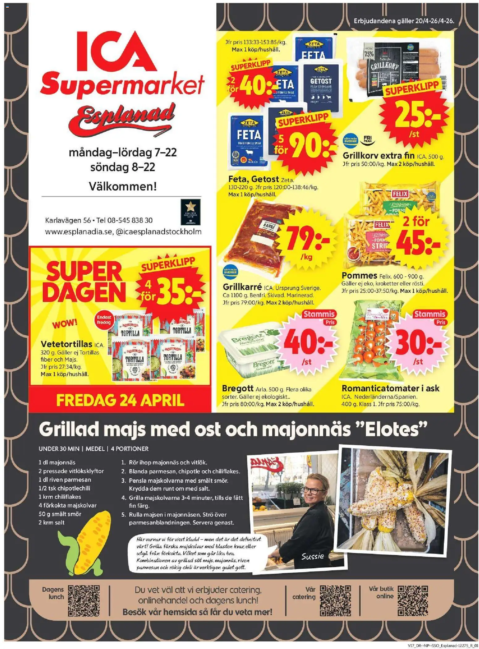 ICA Supermarket reklamblad aktuell från 20.04.2026 | Sida: 1 | Produkter: Salt, Bregott, Smör, Majs
