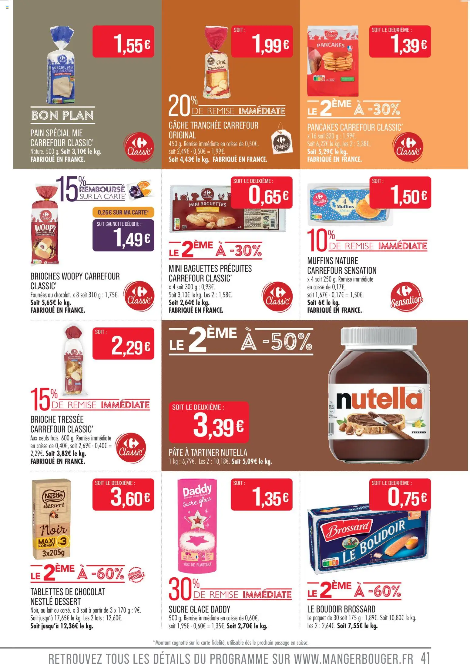 {H1} | Page: 41 | Produits: Tablettes de chocolat, Nutella, Lait, Pain