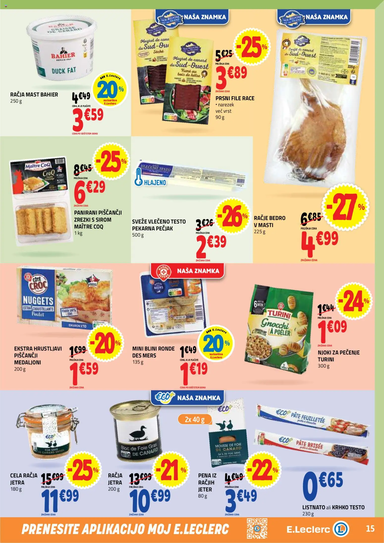 Novi E.leclerc katalog ponudbe – veljaven od 01.04.2026 | Stran: 15 | Izdelki: Pekarna, Narezek, Zrezki, Njoki