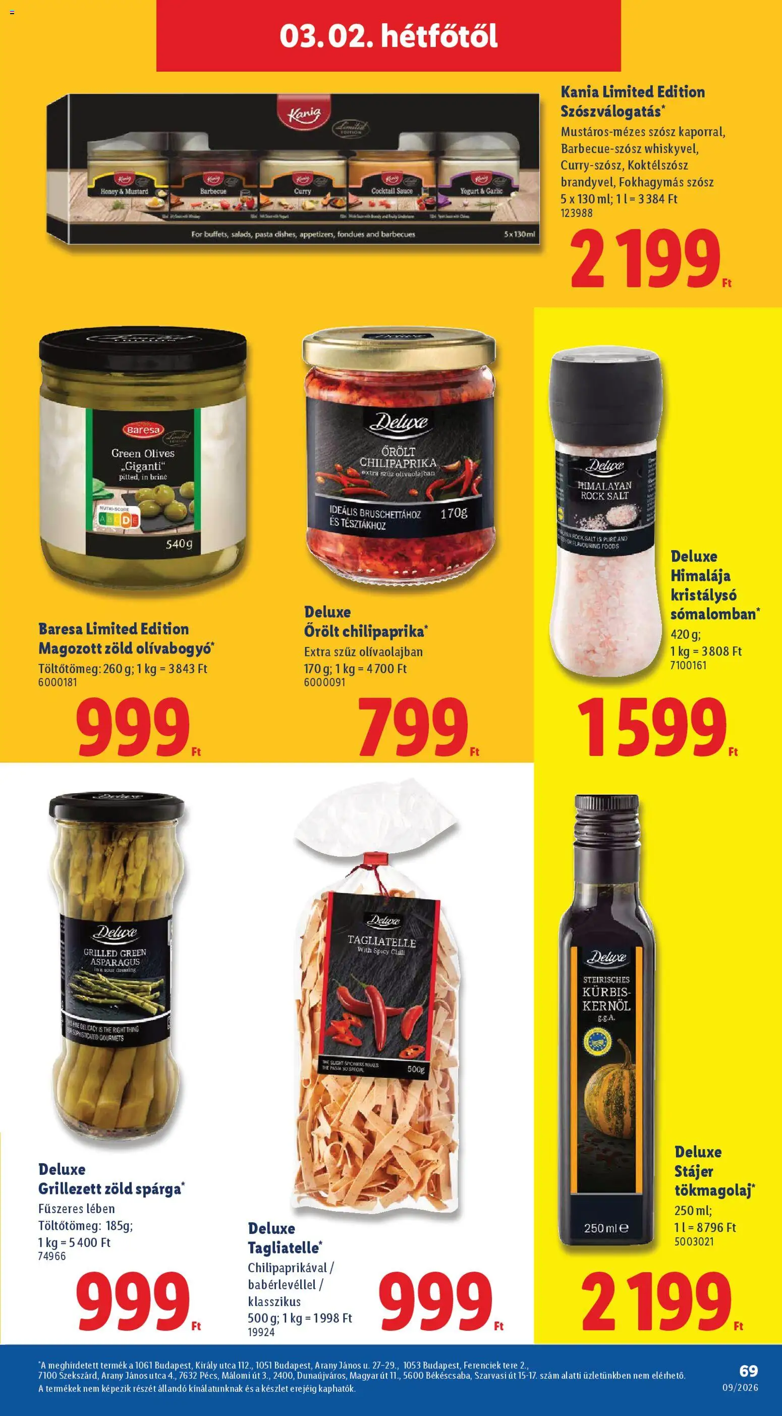Lidl akciós ujság - amely érvényes a következő dátumtól: 26.02.2026 | Oldal: 69 | Termékek: Chili, Tökmagolaj, Szósz, Só