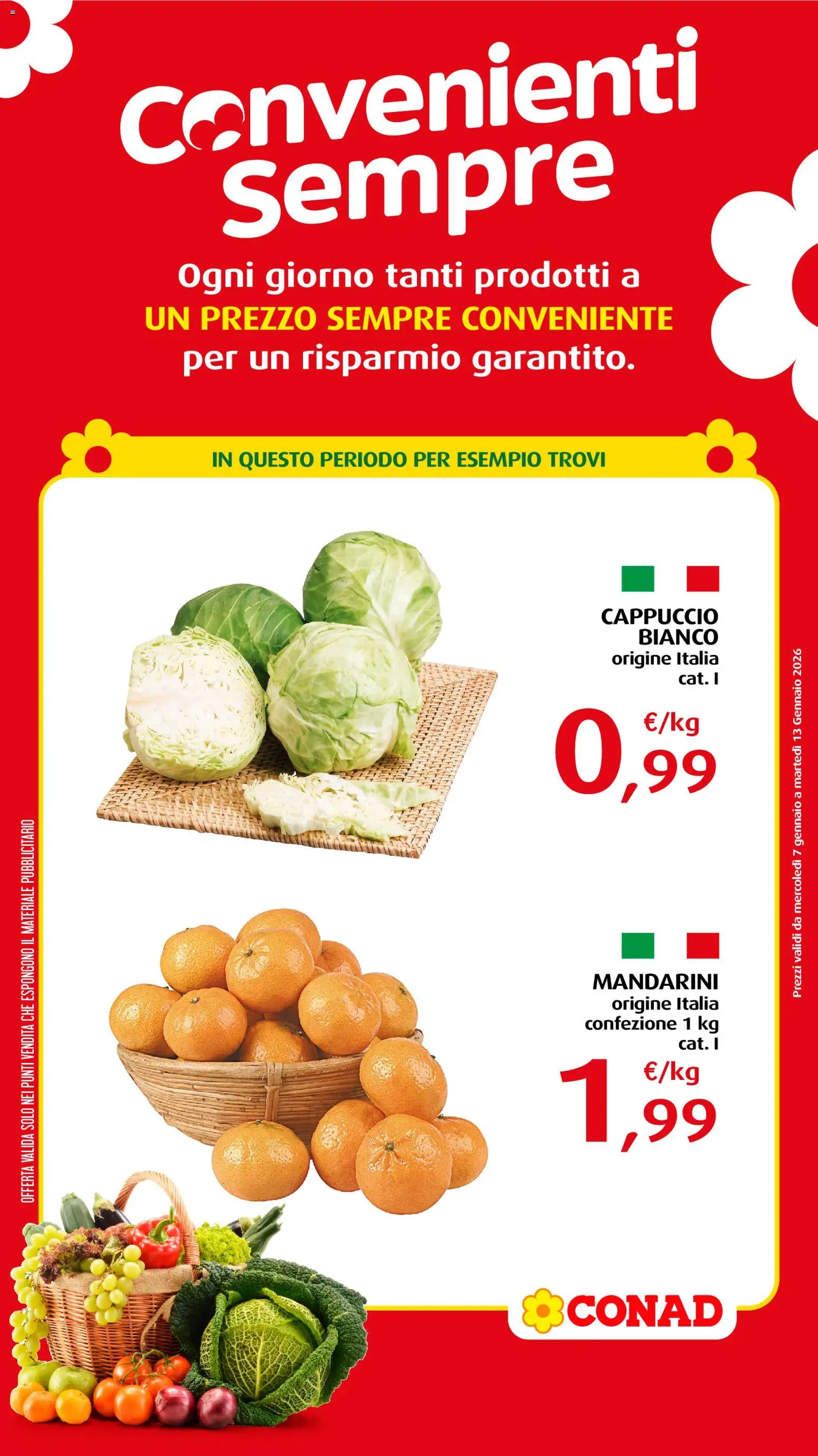 Volantino Conad del 07.01.2026 | Pagina: 1 | Prodotti: Mandarini, Cappuccio
