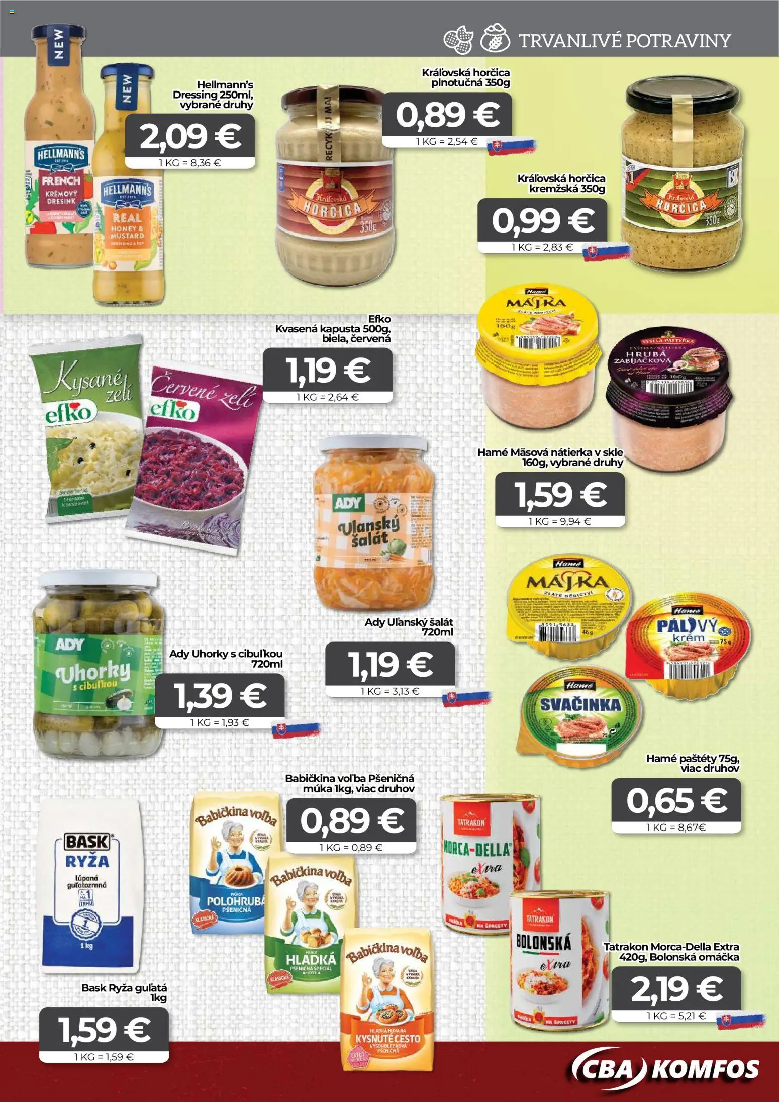 Nové CBA Komfos akcie – leták je platný od 20.11.2025 | Strana: 7 | Produkty: Ryža, Omáčka, Uhorky, Špagety