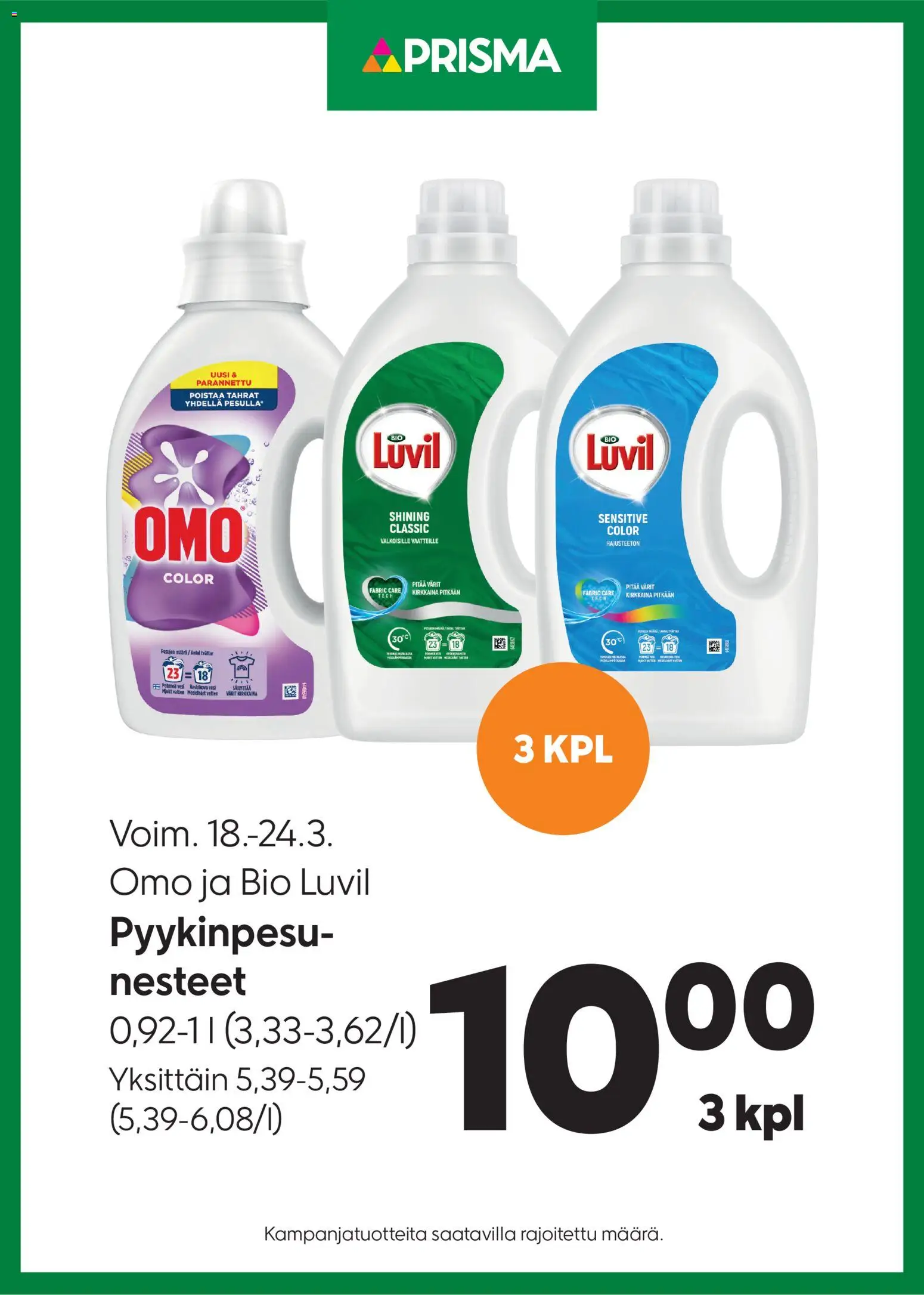 Prisma tarjoukset Omo ja Bio Luvil – voimassa 18.03.2026 alkaen | Sivu: 1