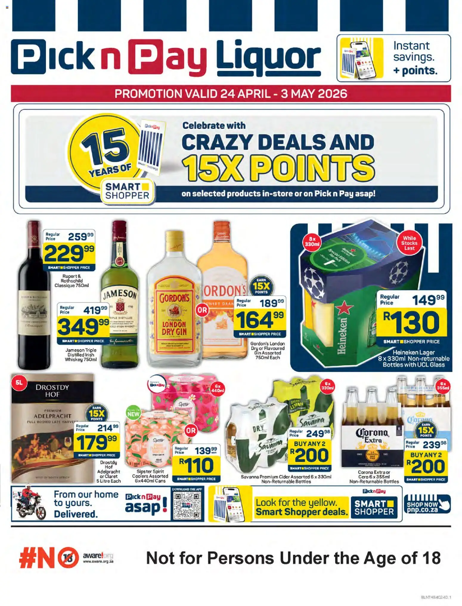 New Pick n Pay catalogue – valid from 24.04.2026 | Page: 1 | Products: Cider, Gin, Whiskey, Lemon