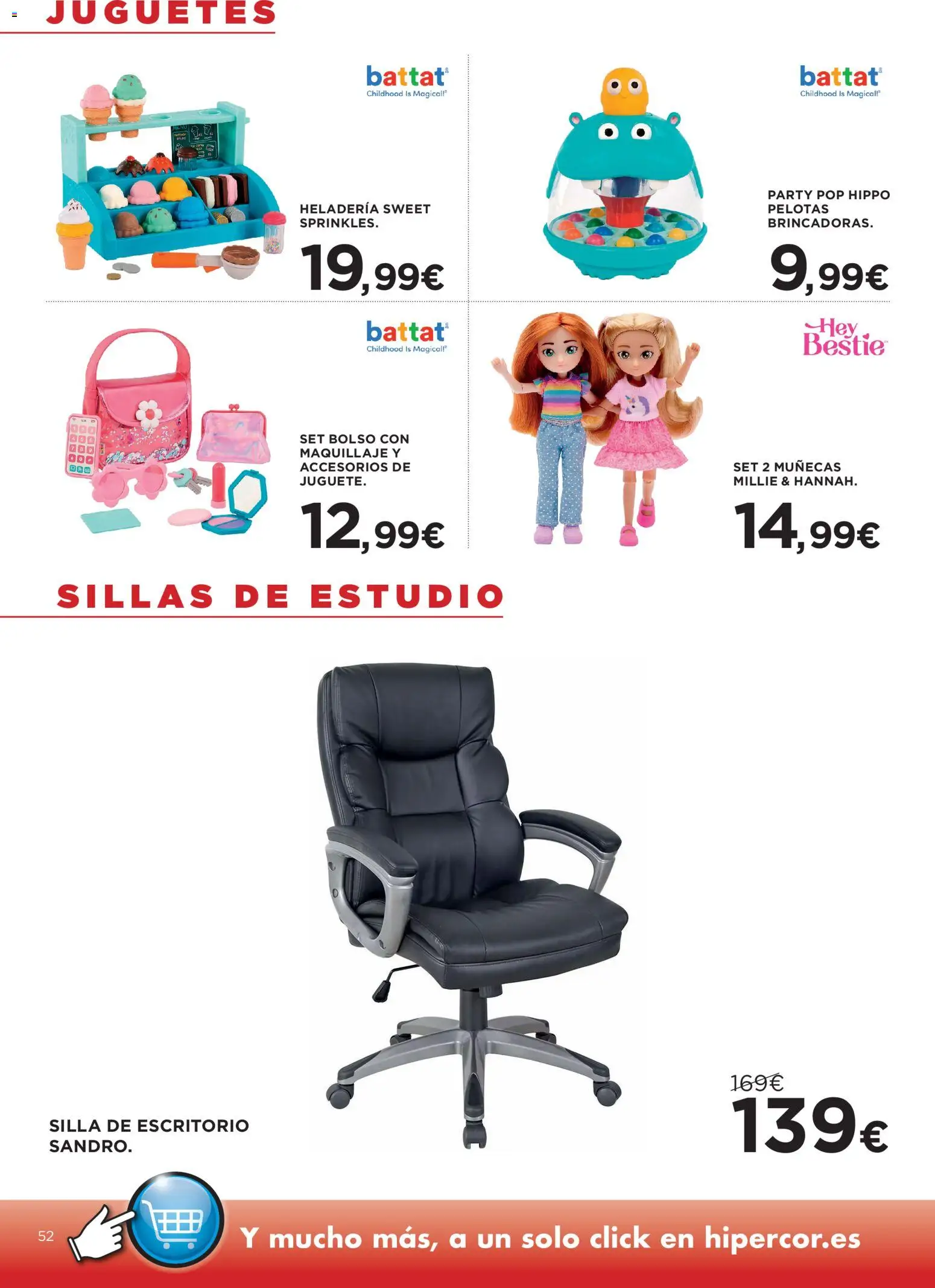 Hipercor catálogo │ válido desde el 23.04.2026 | Página: 52 | Productos: Bolso, Juguetes, Silla de escritorio, Silla