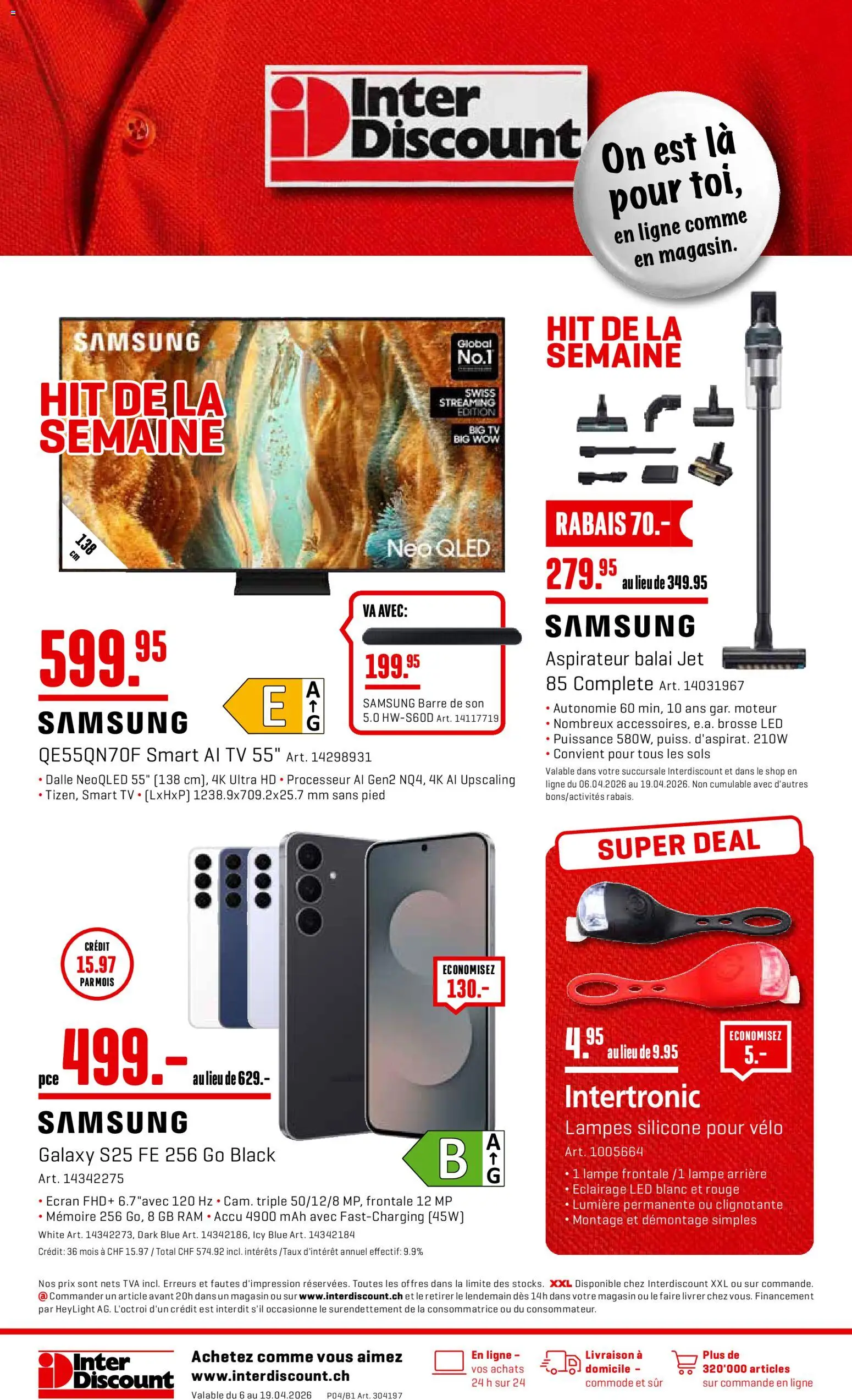 Interdiscount aktionen FR – gültig ab 06.04.2026 | Seite: 1 | Produkte: Lampe, Rouge, TV, Samsung