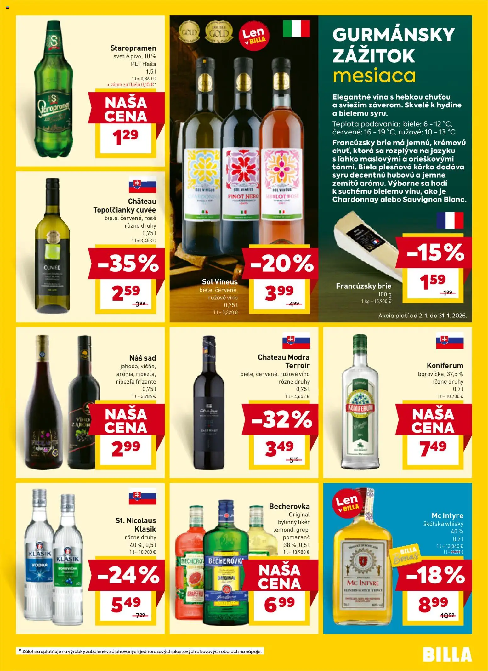 Nové Billa akcie – leták je platný od 02.01.2026 | Strana: 21 | Produkty: Staropramen, Vodka, Whisky, Soľ