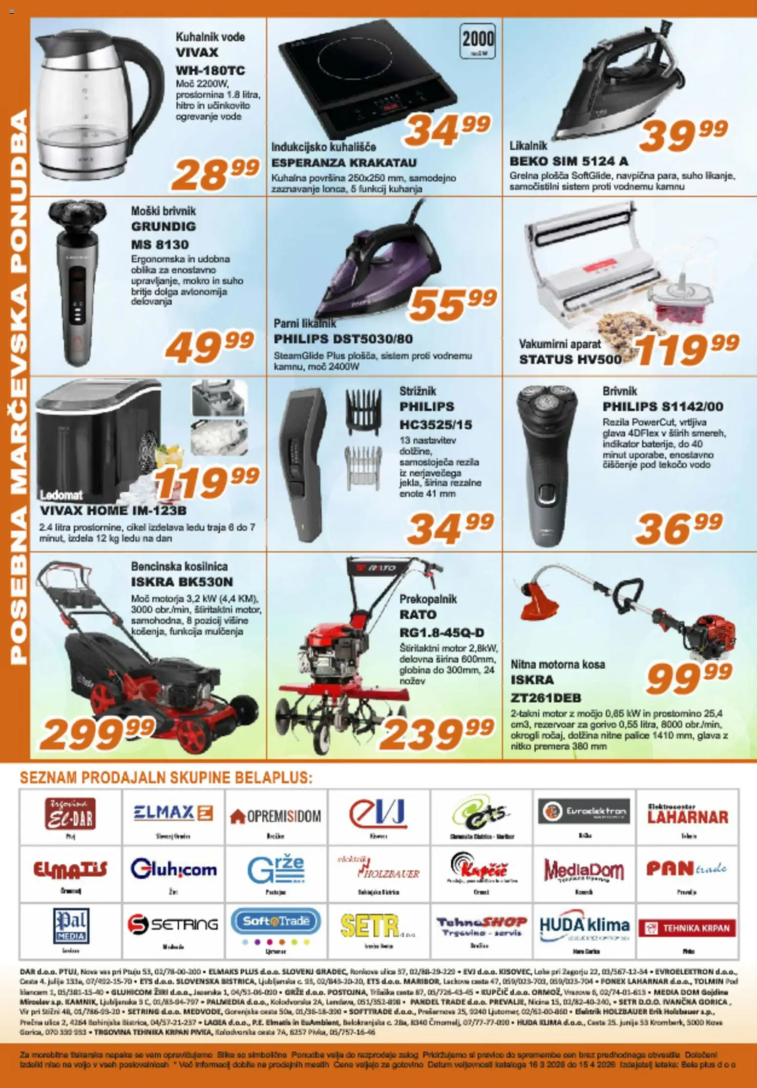 Novi Bela plus katalog ponudbe – veljaven od 16.03.2026 | Stran: 8 | Izdelki: Likalnik, Kosilnica, Strižnik, Kuhališče