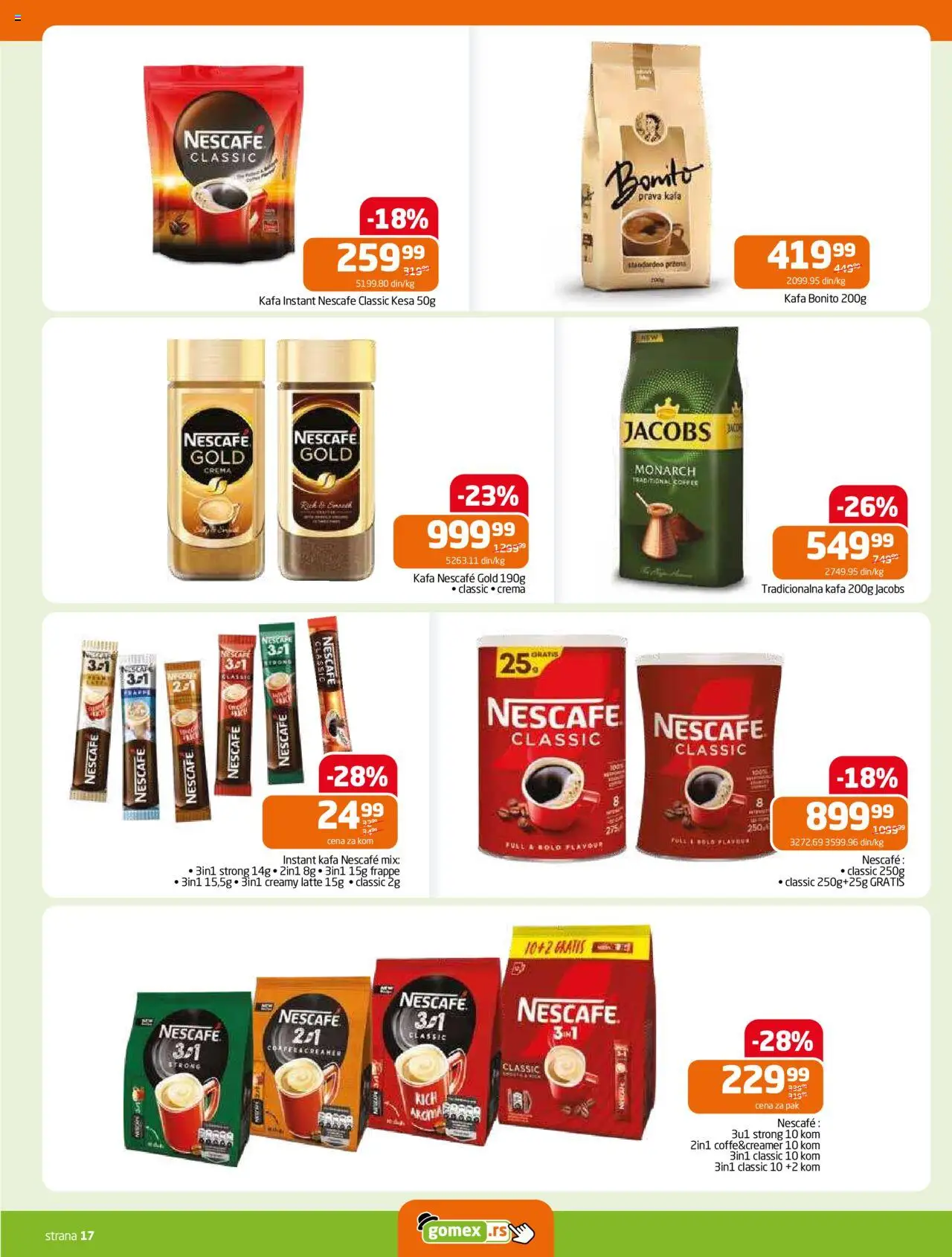 Gomex katalog - važi od 13.08.2025 | Strana: 17 | Proizvode: Instant kafa, Kafa, Nescafé