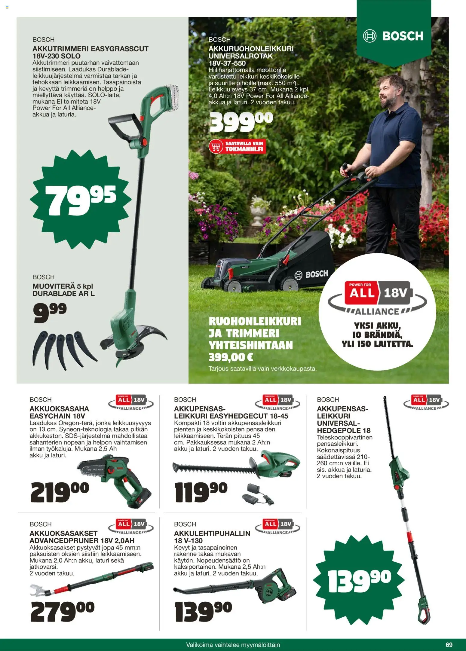 Tokmanni - Kesä 2026 – voimassa 02.04.2026 alkaen | Sivu: 69 | Tuotteet: Leikkuri, Ruohonleikkuri, Akku, Trimmeri