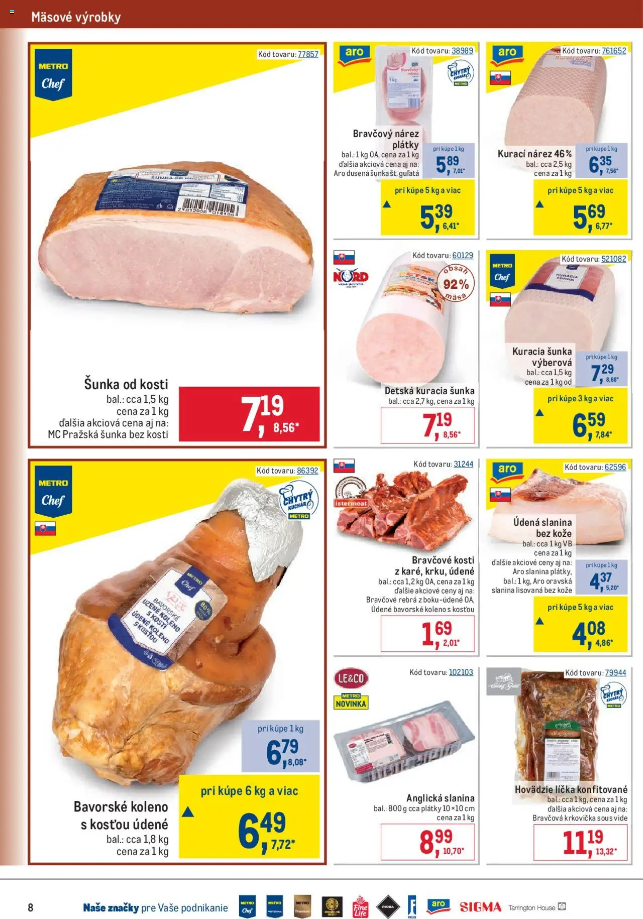 Metro gastronómia │ platný od 13.08.2025 | Strana: 8 | Produkty: Šunka, Slanina, Bravčová krkovička, Krkovička