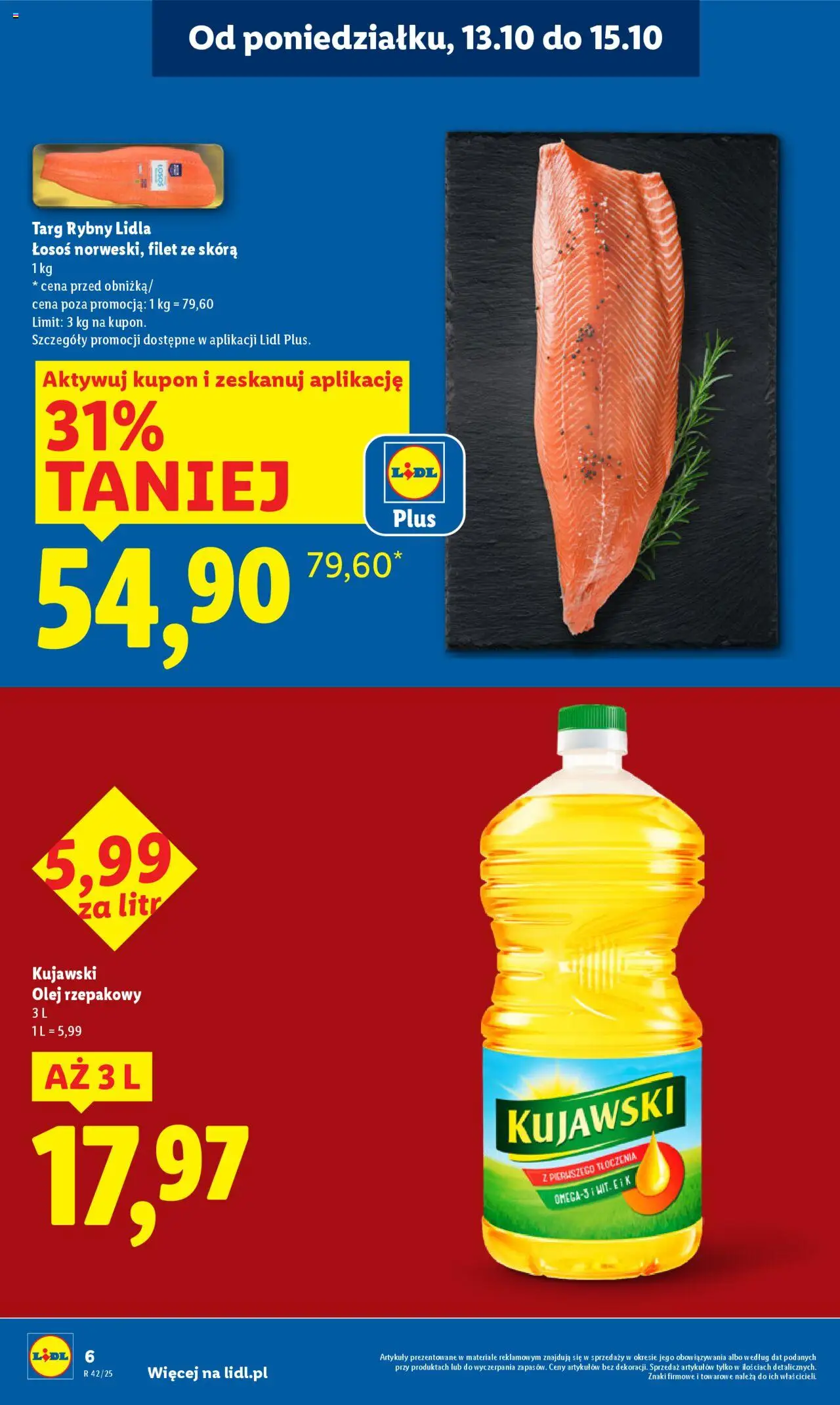 Lidl Gazetka od 13.10.2025 | Strona: 6 | Produkty: Olej rzepakowy, Łosoś, Olej