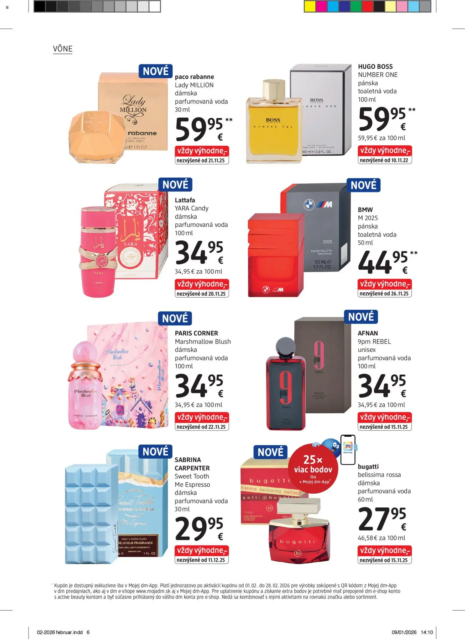 Nové dm drogerie akcie – leták je platný od 01.02.2026 | Strana: 6 | Produkty: Toaletná voda, Voda