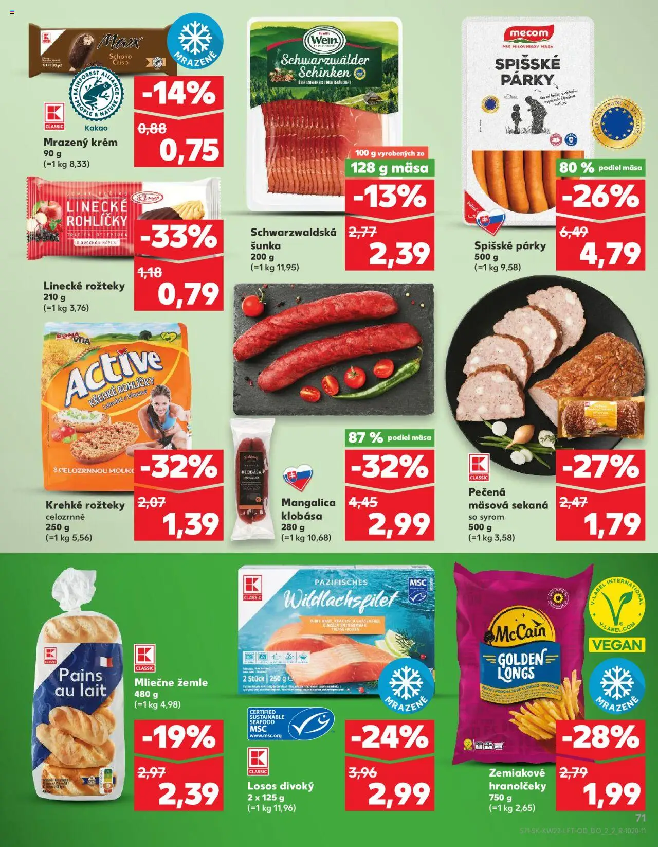 Nové Kaufland akcie – leták je platný od 29.05.2025 | Strana: 71 | Produkty: Šunka, Klobása, Losos, Párky