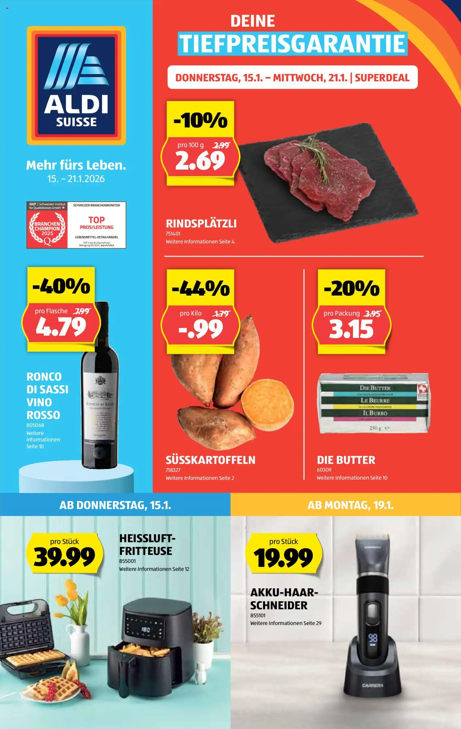 Aldi Aktionen – gültig ab 15.01.2026 | Seite: 1 | Produkte: Butter, Top, Fritteuse