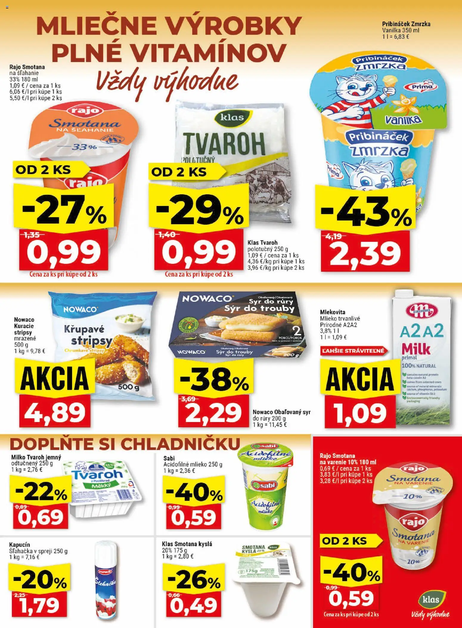 Nové Klas akcie – leták je platný od 27.04.2026 | Strana: 9 | Produkty: Syr, Smotana, Protein, Šľahačka