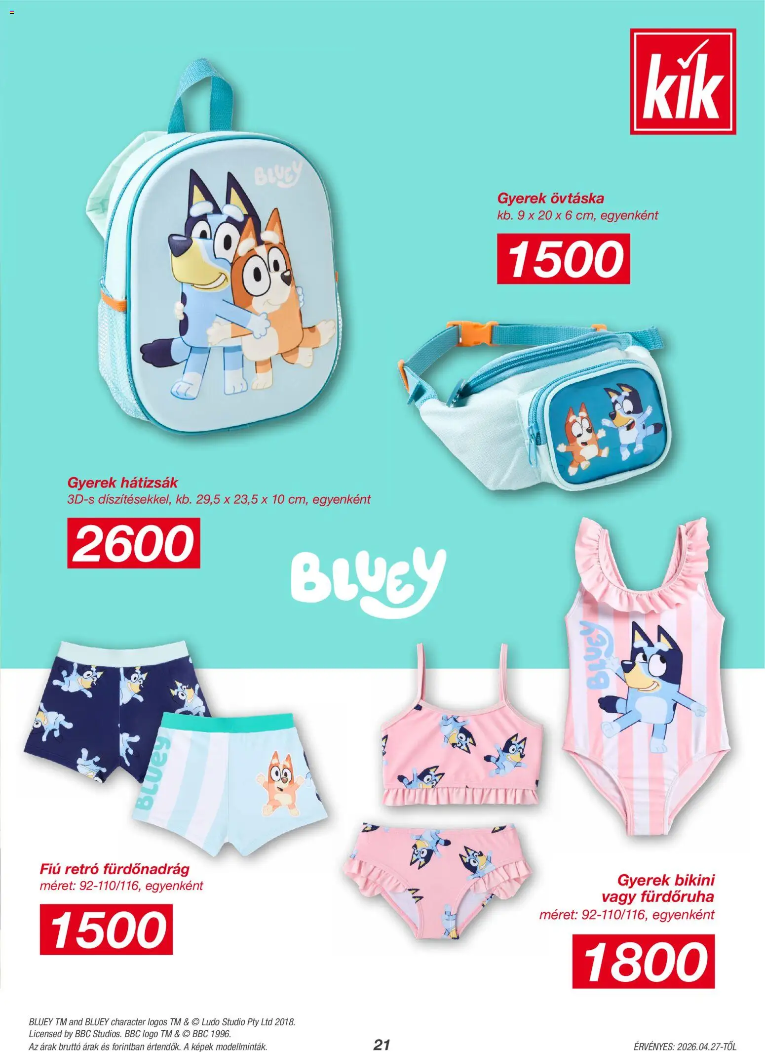 Kik akciós ujság - amely érvényes a következő dátumtól: 27.04.2026 | Oldal: 21 | Termékek: Hátizsák, Bikini, Fürdőruha