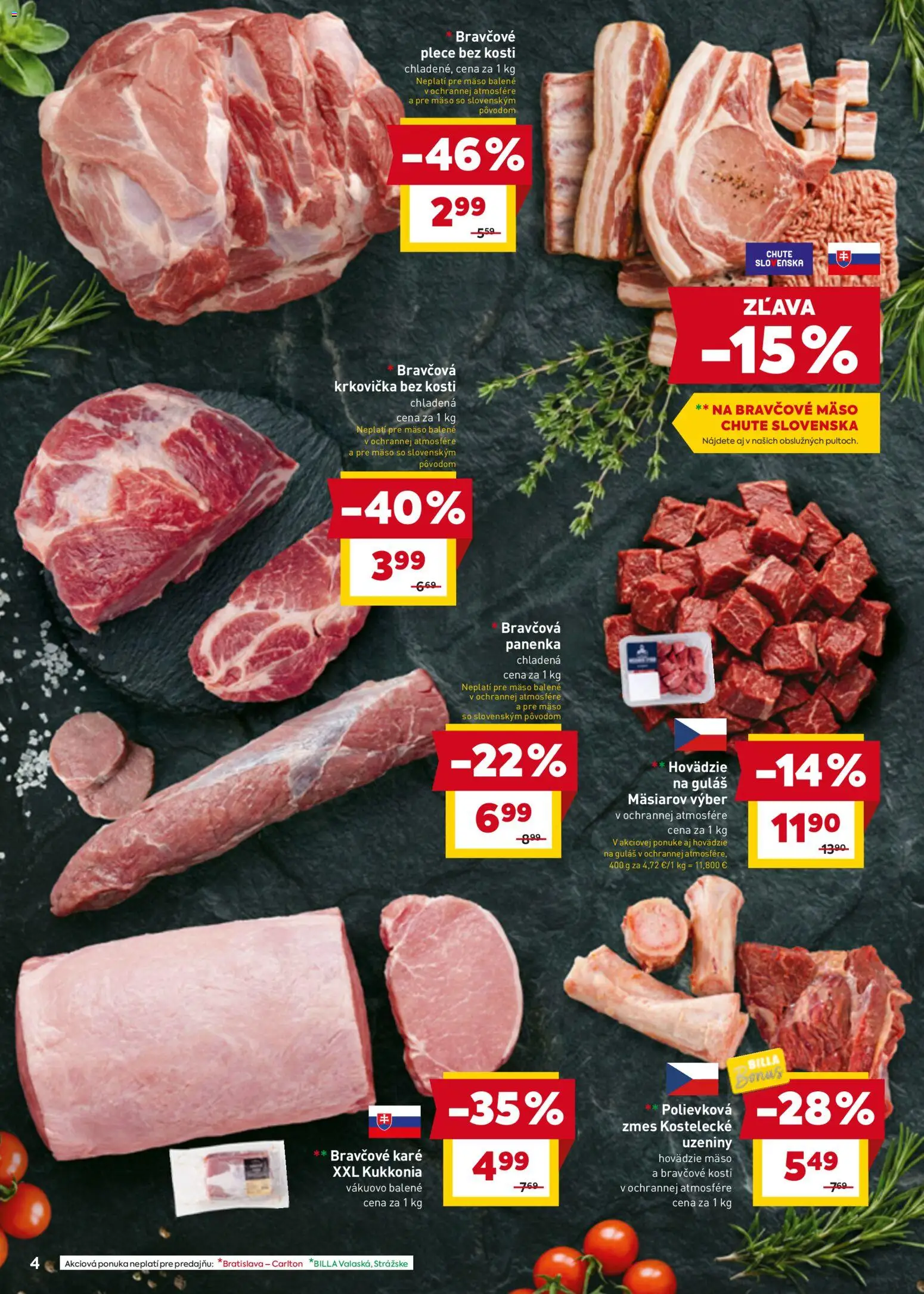 Nové Billa akcie – leták je platný od 07.04.2026 | Strana: 6 | Produkty: Bravčová panenka, Bravčové plece, Krkovička, Bravčové mäso