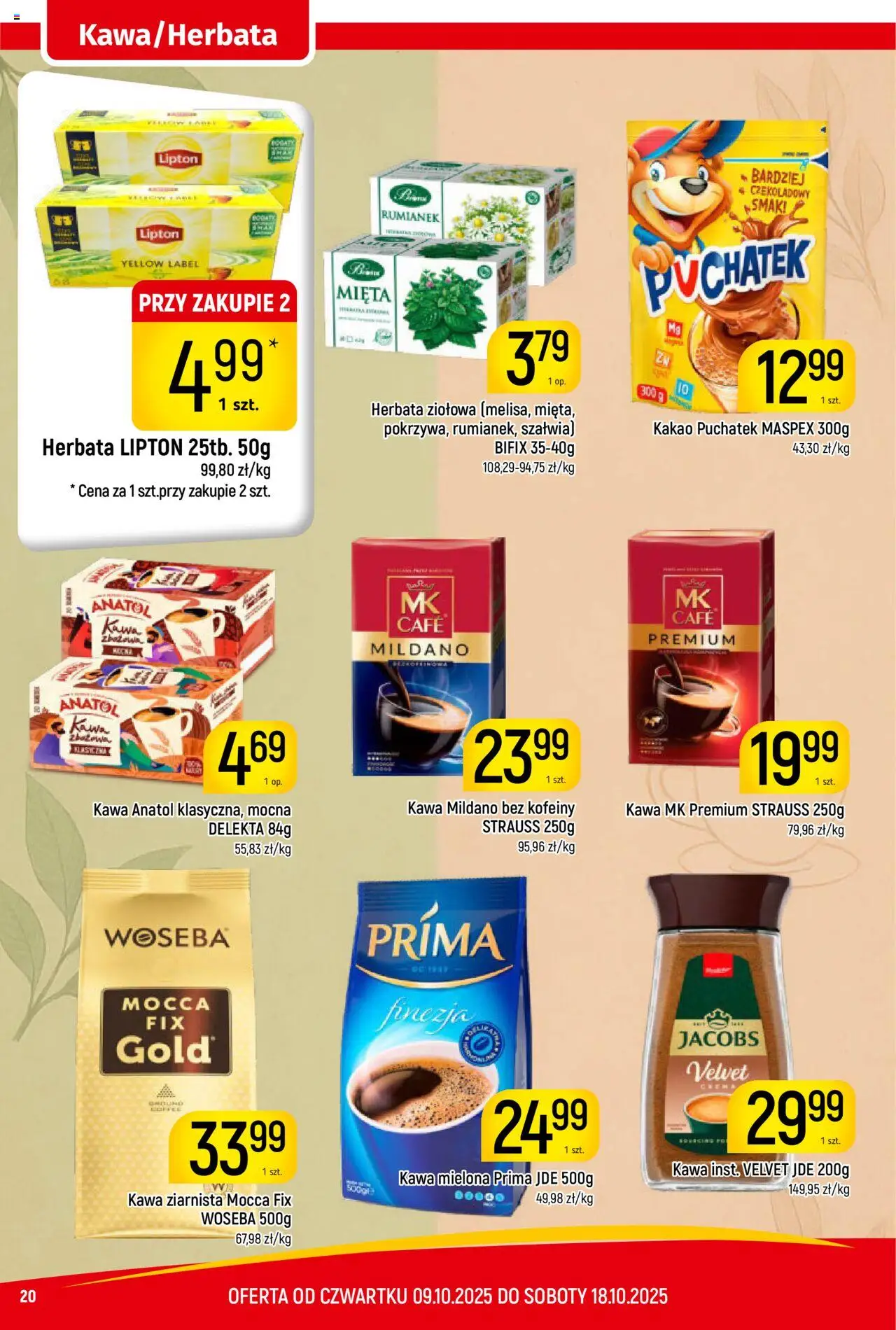 Piotruś Pan Gazetka od 09.10.2025 | Strona: 20 | Produkty: Kakao puchatek, Kakao, Kawa mielona Prima, Kawa