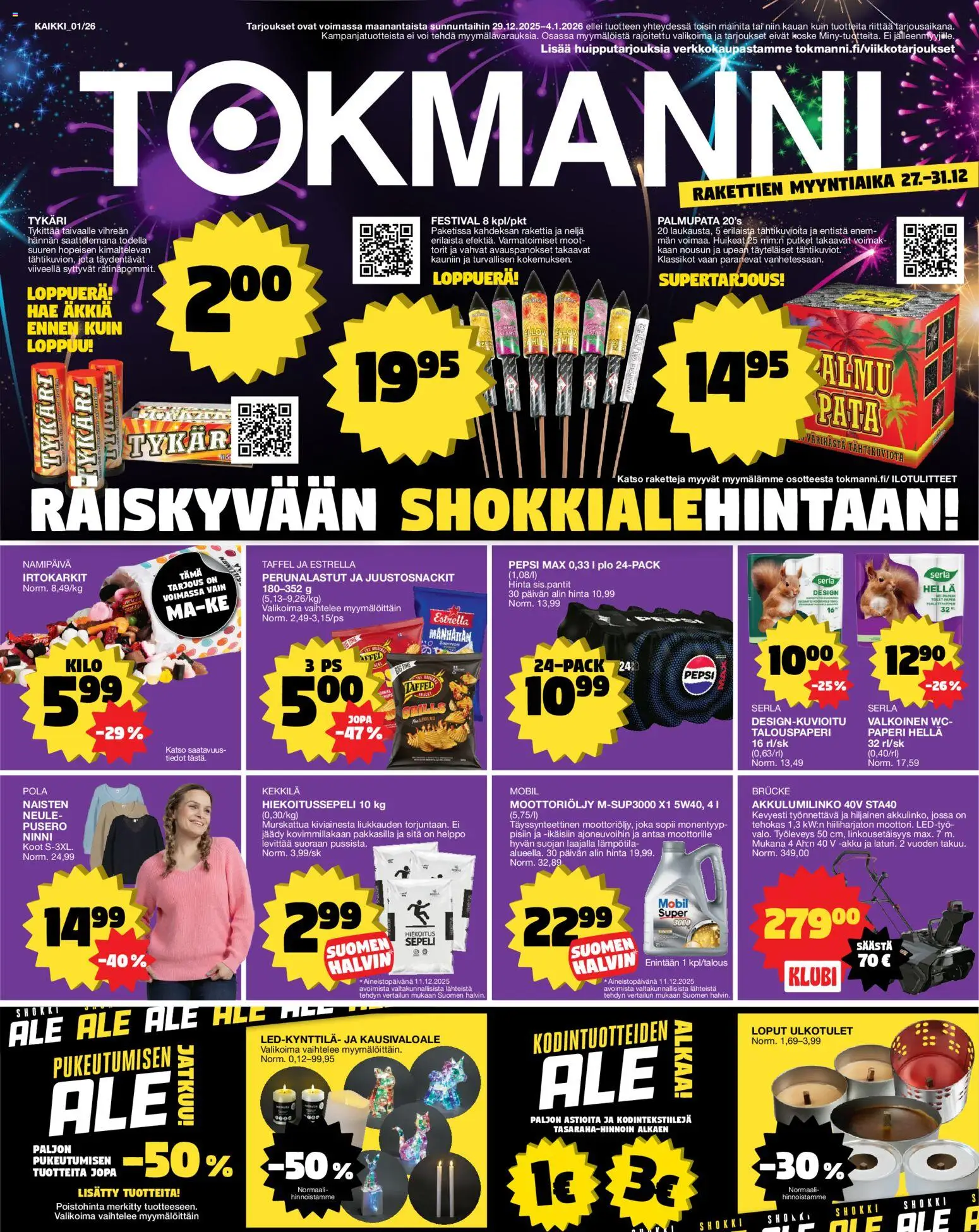 Tokmanni tarjoukset – voimassa 27.12.2025 alkaen | Sivu: 1 | Tuotteet: Akku, Paperi, Pepsi, Neule
