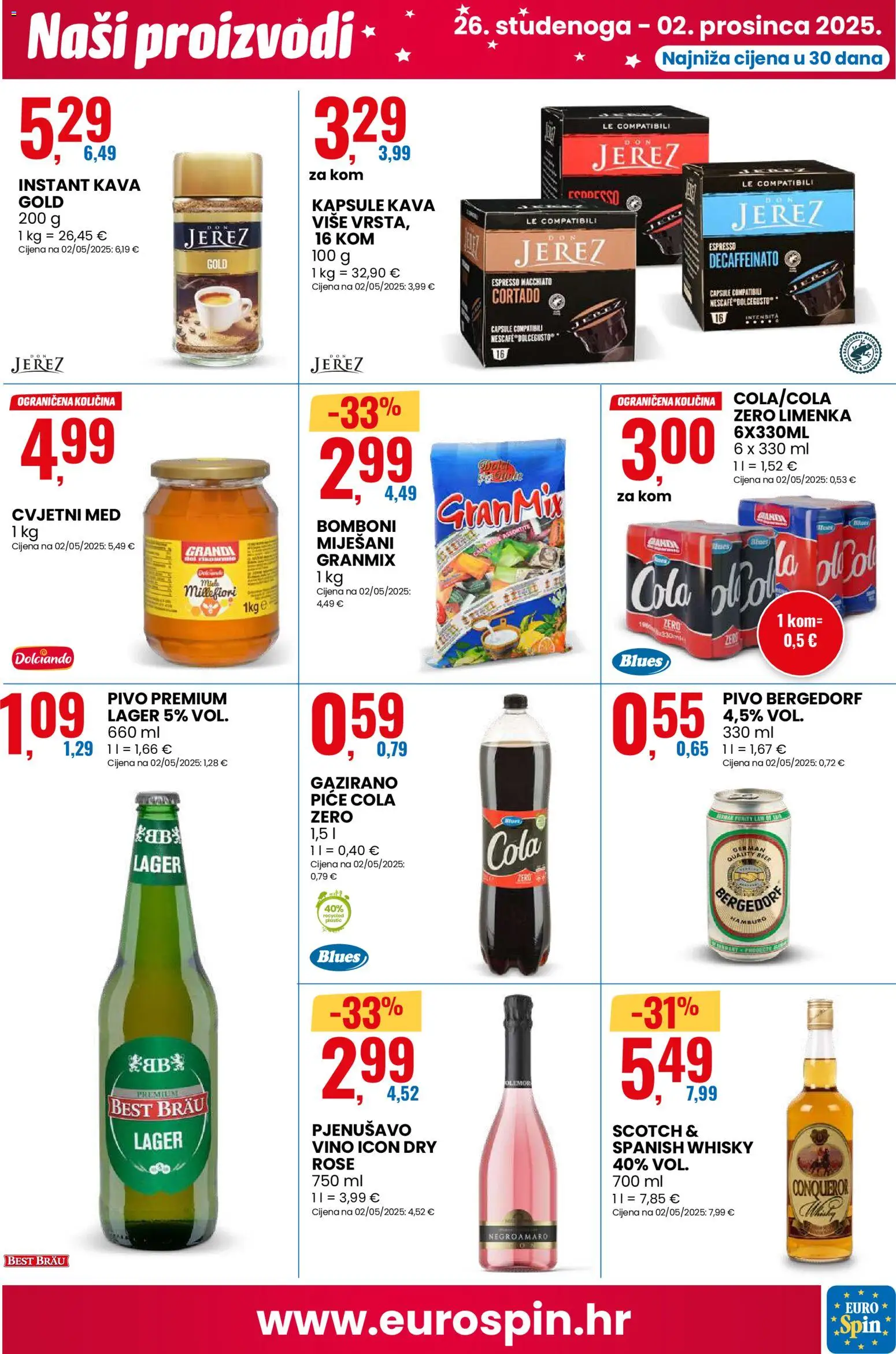 Eurospin katalog | vrijedi od 26.11.2025 | Stranica: 5 | Proizvodi: Med, Nescafe, Vino, Whisky