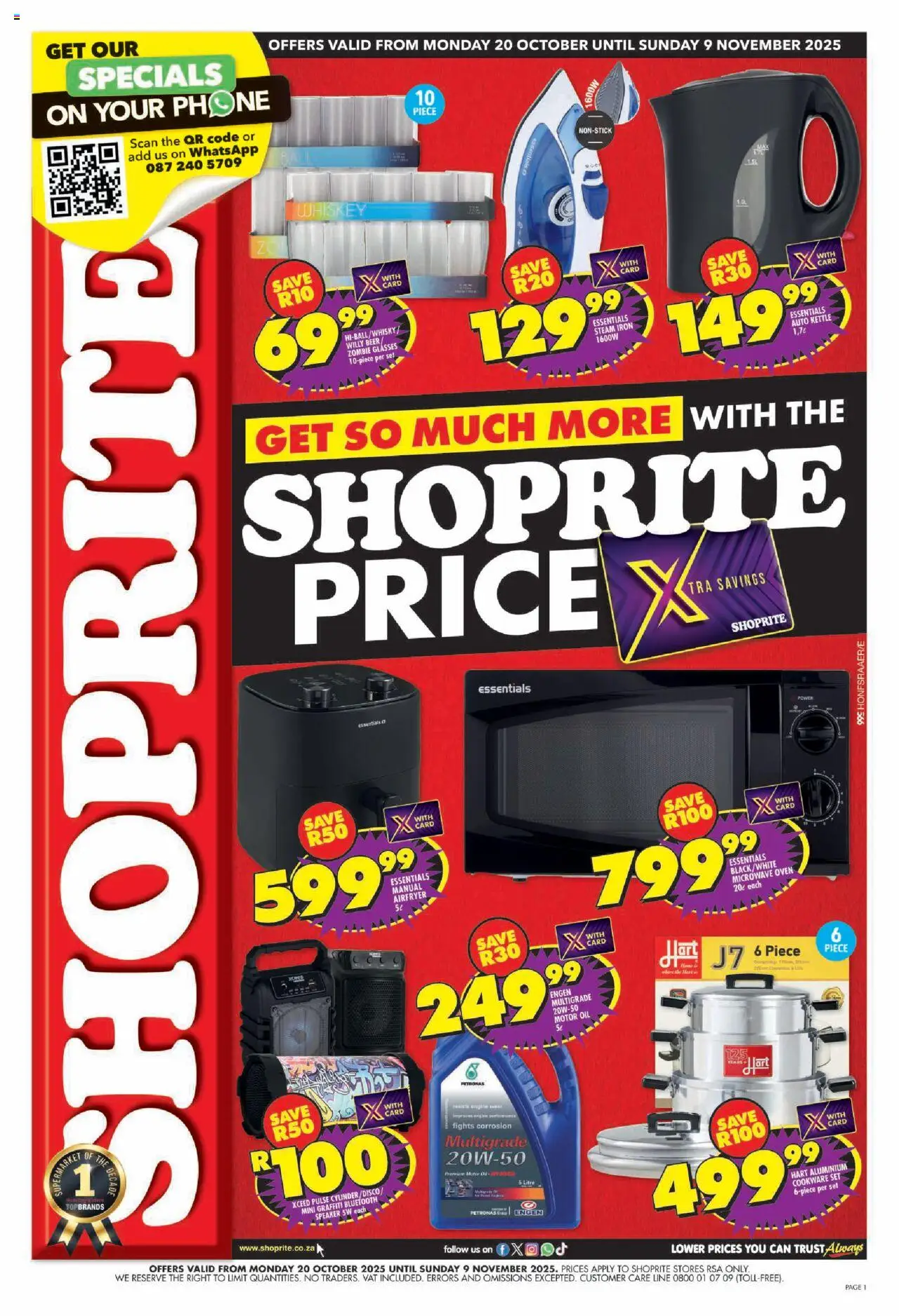 New Shoprite catalogue – valid from 20.10.2025 | Page: 1 | Products: Speaker, Kettle, Cookware, Whiskey