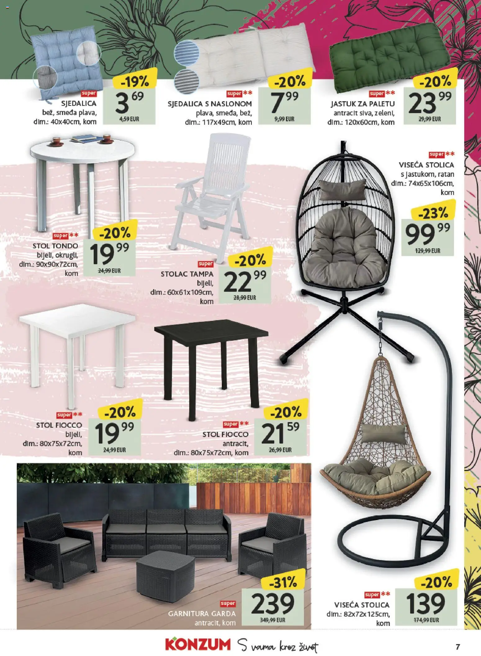 Konzum katalog | vrijedi od 23.03.2026 | Stranica: 7 | Proizvodi: Jastuk, Stol, Stolica