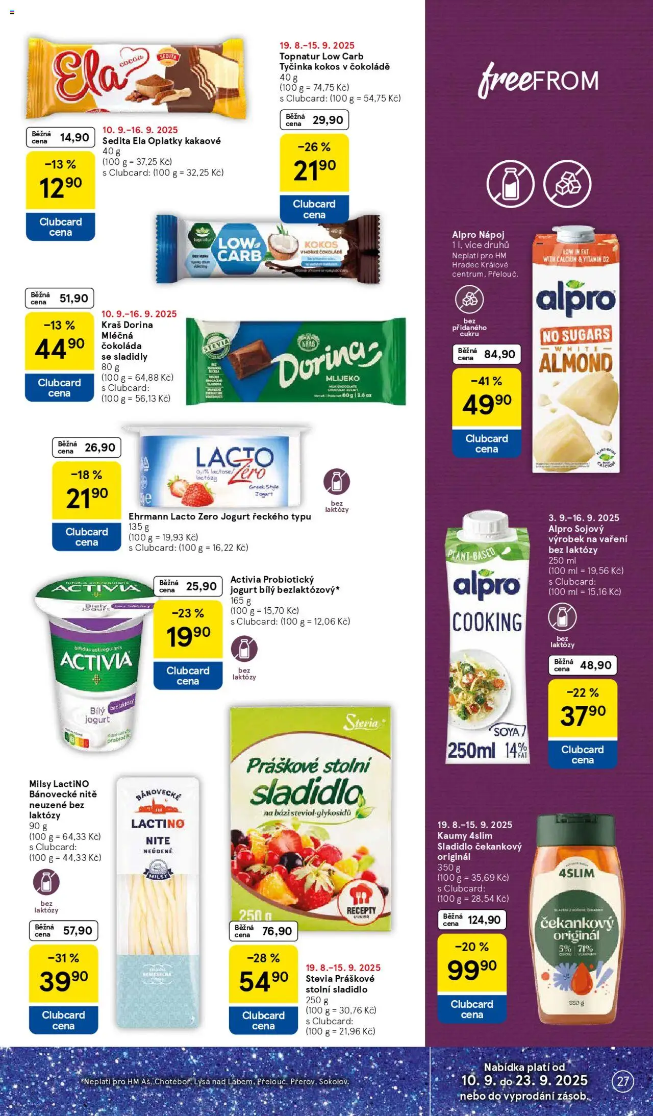 Tesco leták - Hypermarket od 10.09.2025 | Strana: 27 | Produkty: Stevia, Jogurt, Kokos, Milk chocolate
