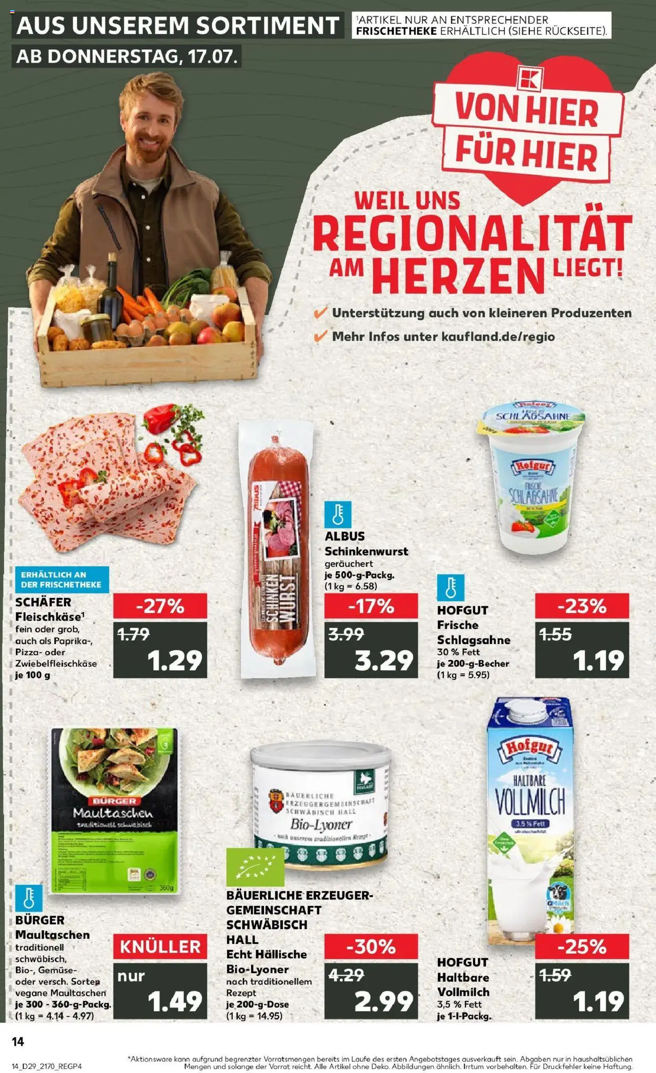 Kaufland prospekt Crailsheim	 - gültig ab dem 16.07.2025 | Seite: 14 | Produkte: Gemüse, Wurst, Schinken, Maultaschen