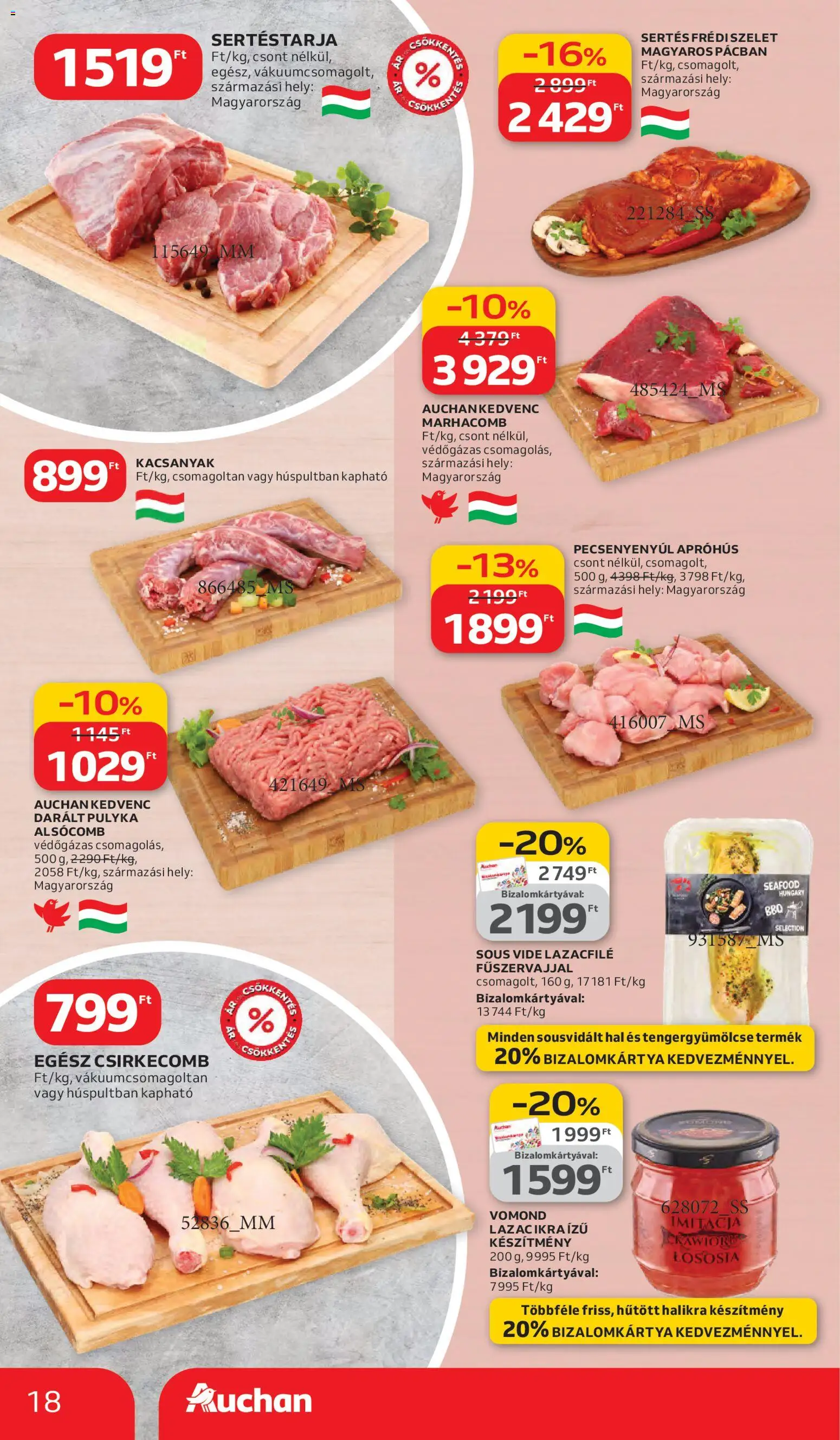 Auchan akciós ujság - amely érvényes a következő dátumtól: 05.03.2026 | Oldal: 18 | Termékek: Sertéstarja, Lazacfilé, Lazac, Csirkecomb