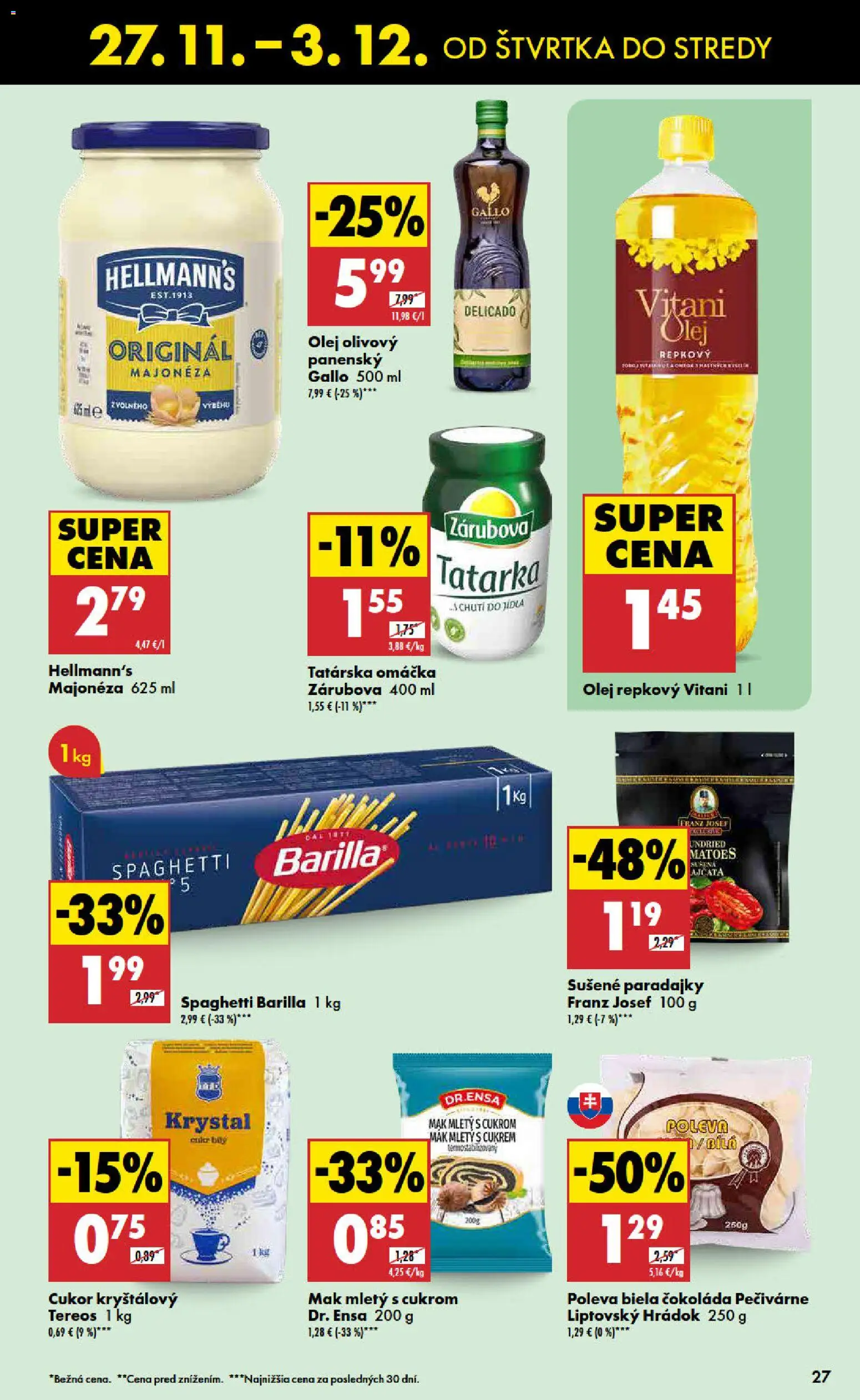 Nové Biedronka akcie – leták je platný od 27.11.2025 | Strana: 27 | Produkty: Paradajky, Olivový olej, Tatárska omáčka, Omáčka