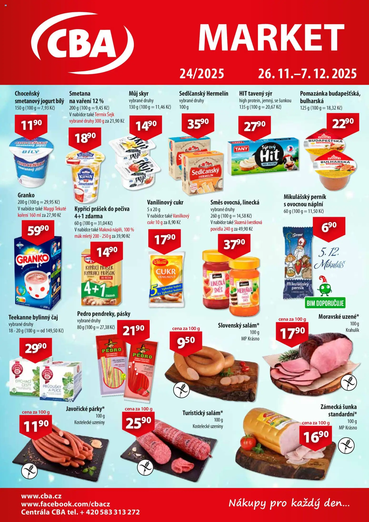 CBA leták - Market od 26.11.2025 | Strana: 1 | Produkty: Smetana, Perník, Uzeniny, Pomazánka