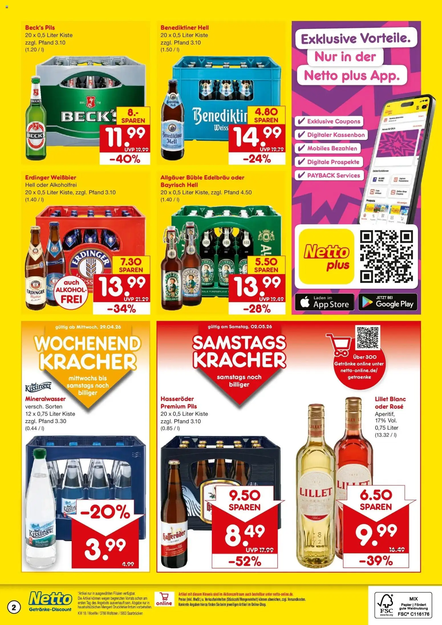 Netto Marken-Discount Prospekt Saarbrücken	 – gültig ab 27.04.2026 | Seite: 2 | Produkte: Erdinger, Bad, Pils, Lillet