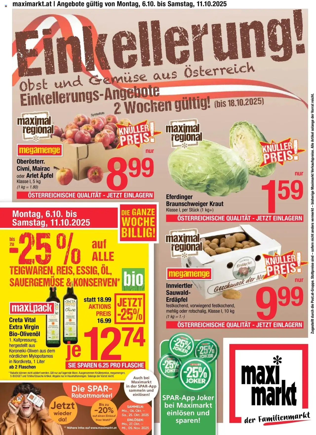 Maximarkt Wels gültig ab 06.10.2025 | Seite: 1 | Produkte: Gemüse, Obst, Kraut, Äpfel